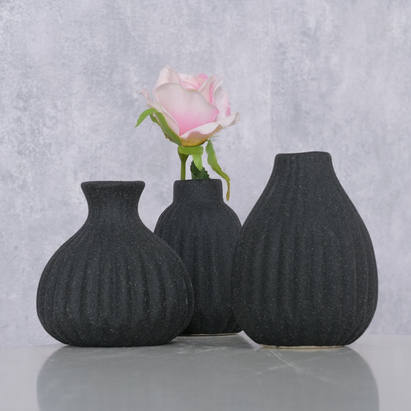 Vase Esko 3er-Set, schwarz, rau 