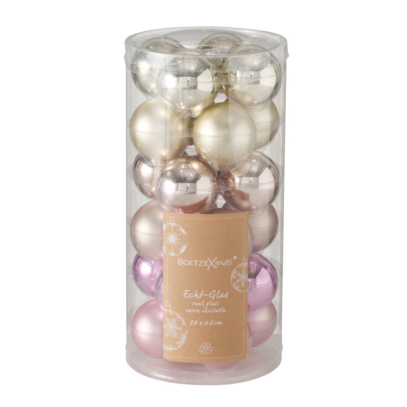 Weihnachtskugeln Ø 6 cm, 24 tlg, rosa, hellrosa 