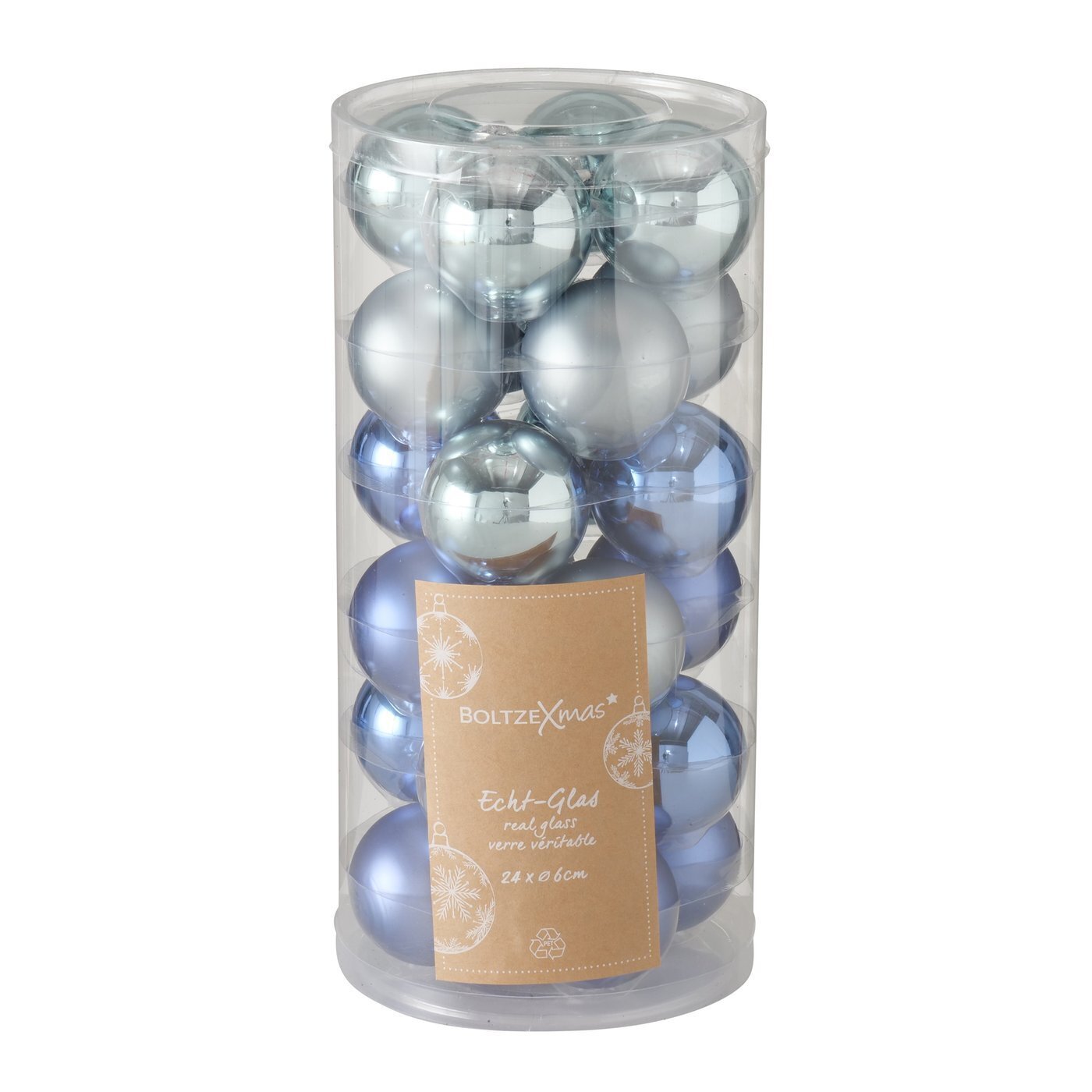 Weihnachtskugeln Ø 6 cm, 24 tlg, blau, hellblau 