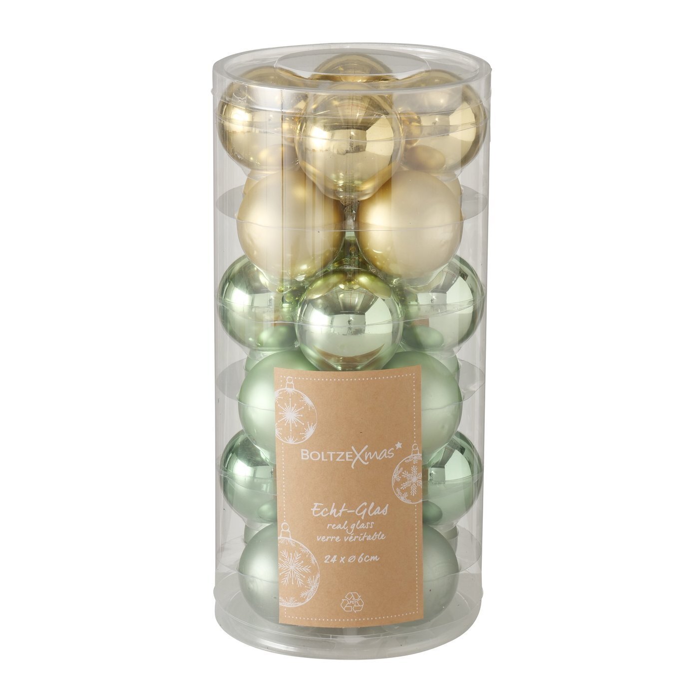 Weihnachtskugeln Ø 6 cm, 24 tlg, gold, hellgrün 