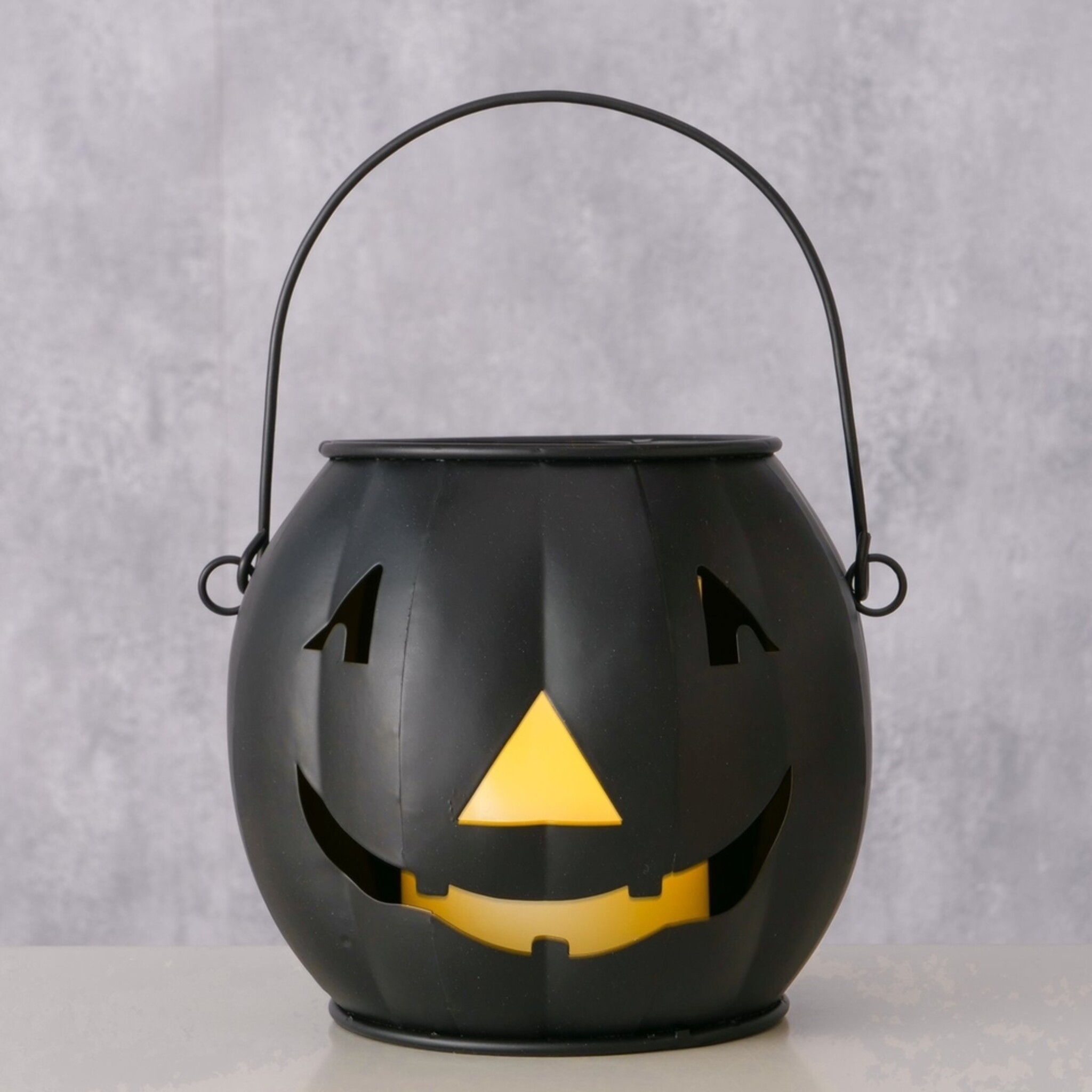 Windlicht Grimasi Kürbis Halloween, schwarz 