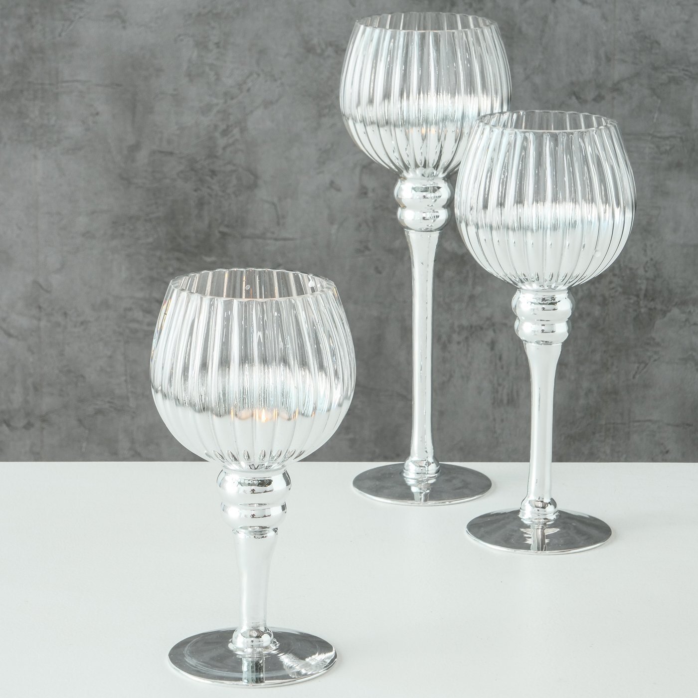 3er Set Windlicht Minou, silber 