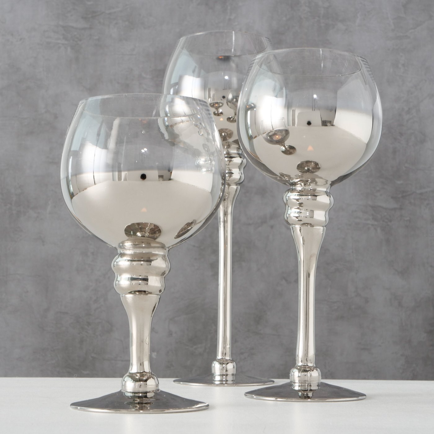 3er Set Windlicht Minou, silber metallic 