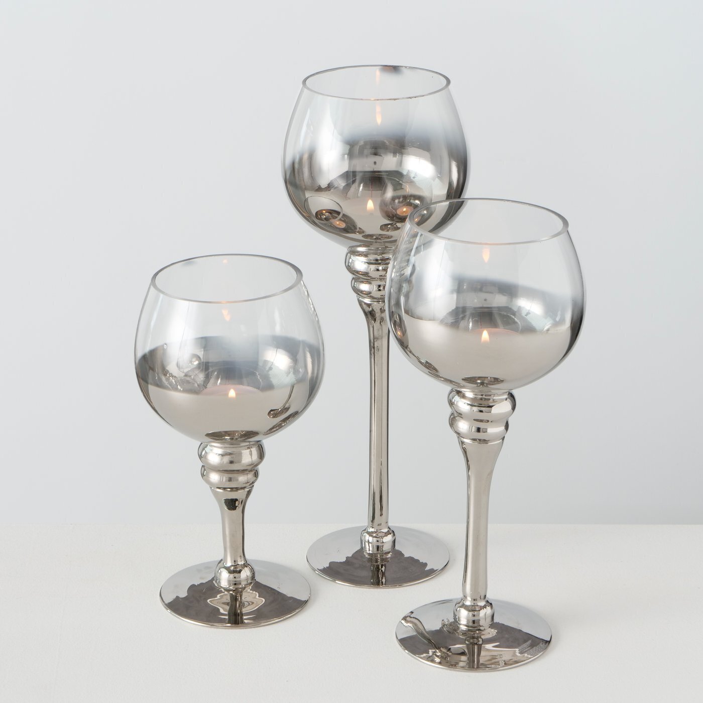 3er Set Windlicht Minou, silber metallic 