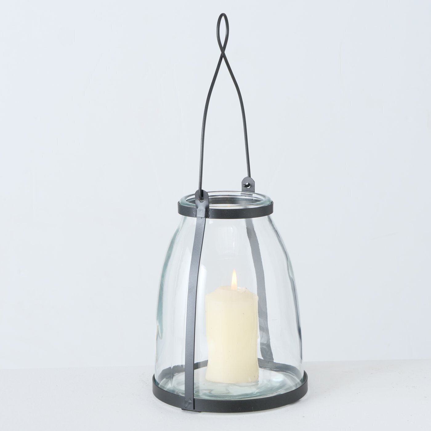 Windlicht Ringo aus Glas, schwarz 20 cm, Ø 15 cm