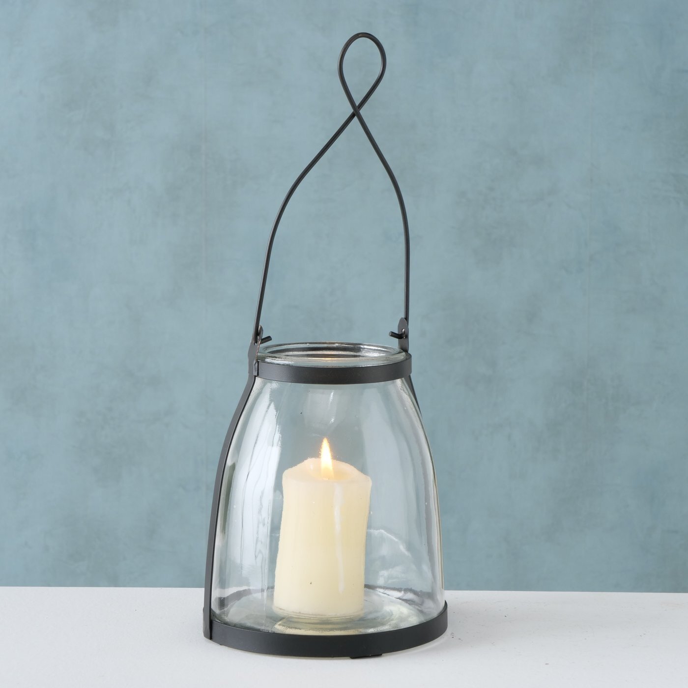 Windlicht Ringo aus Glas, schwarz 17 cm, Ø 13 cm