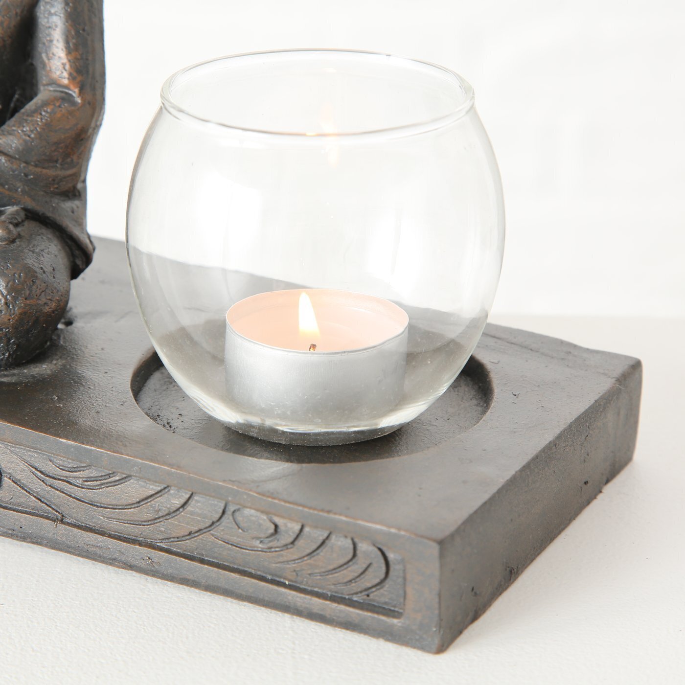 Windlicht Tablett Buddha, braun 