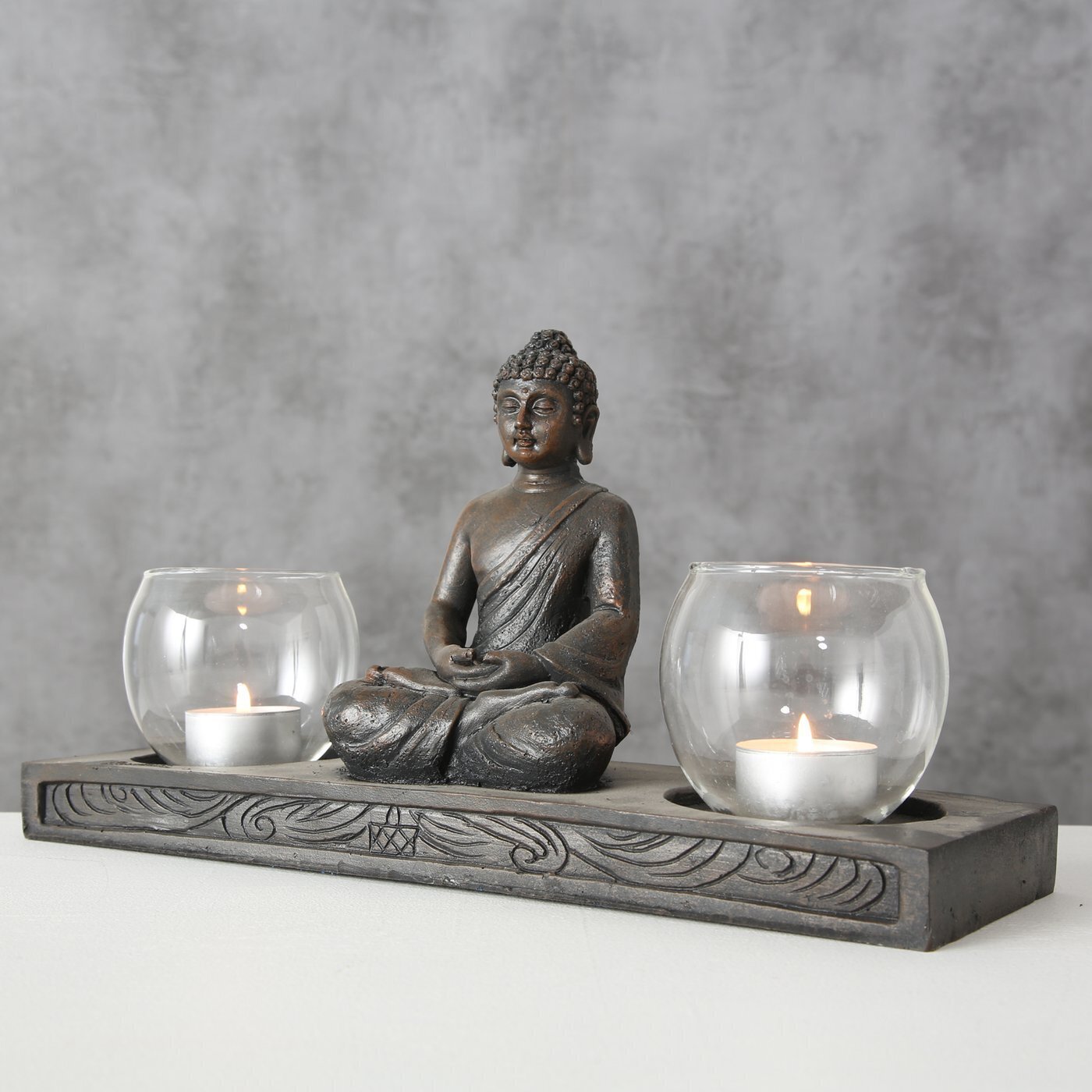 Windlicht Tablett Buddha, braun 