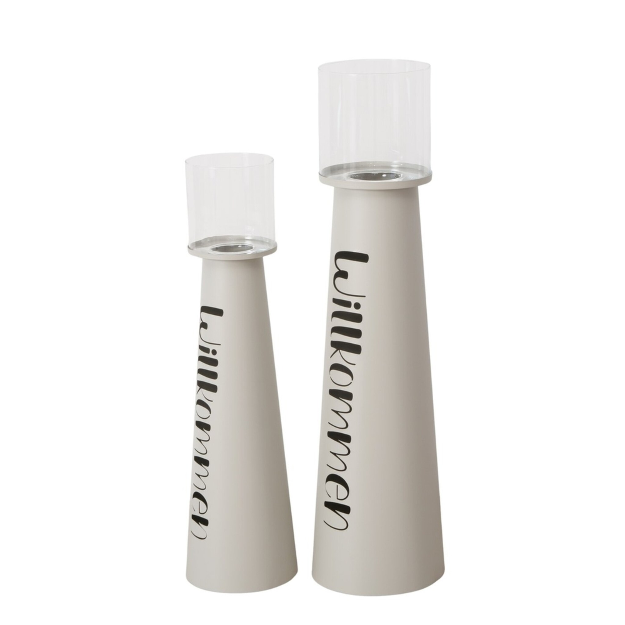 Windlicht Willkommen aus Eisen, 2er Set, beige 