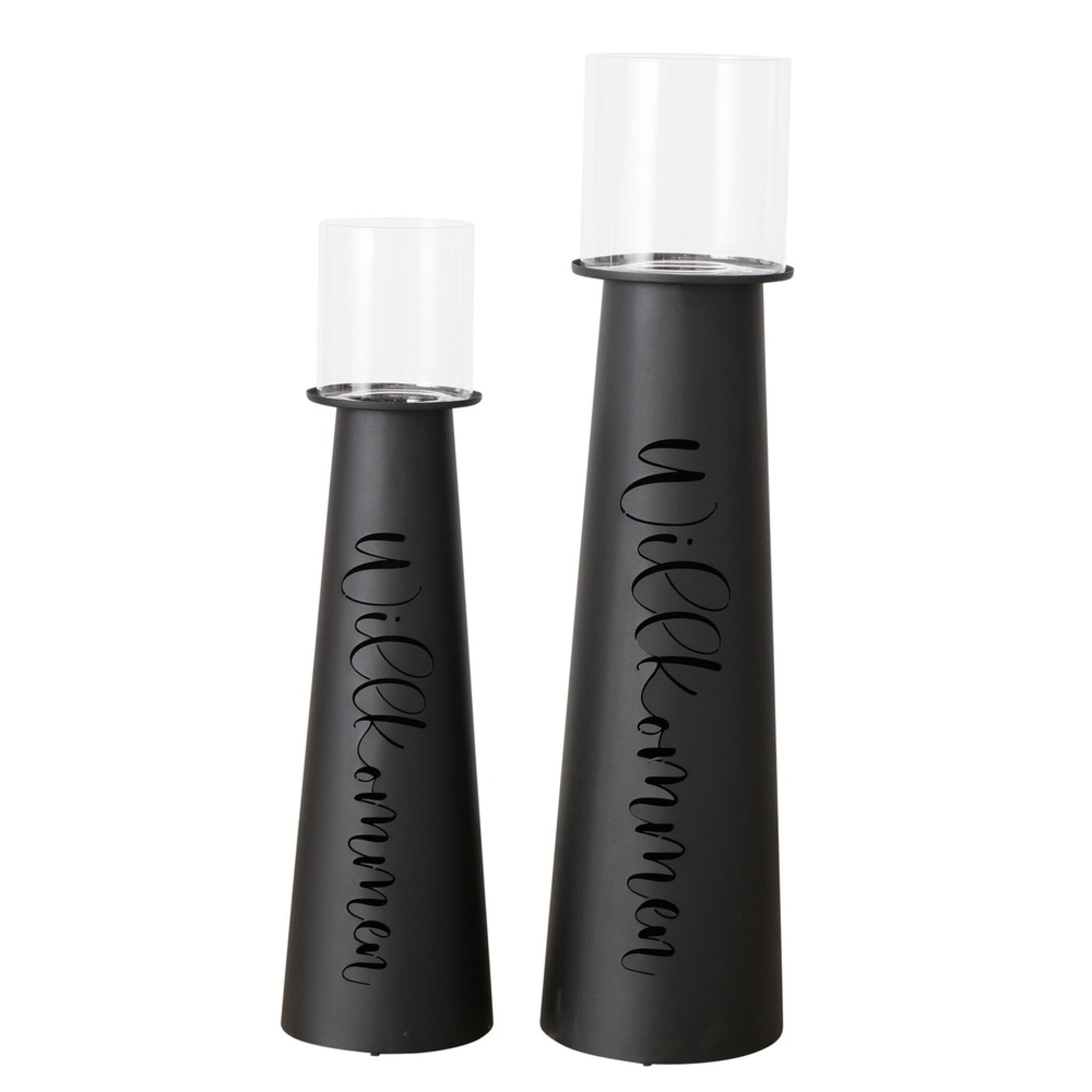 Windlicht Willkommen aus Eisen, 2er Set, schwarz 