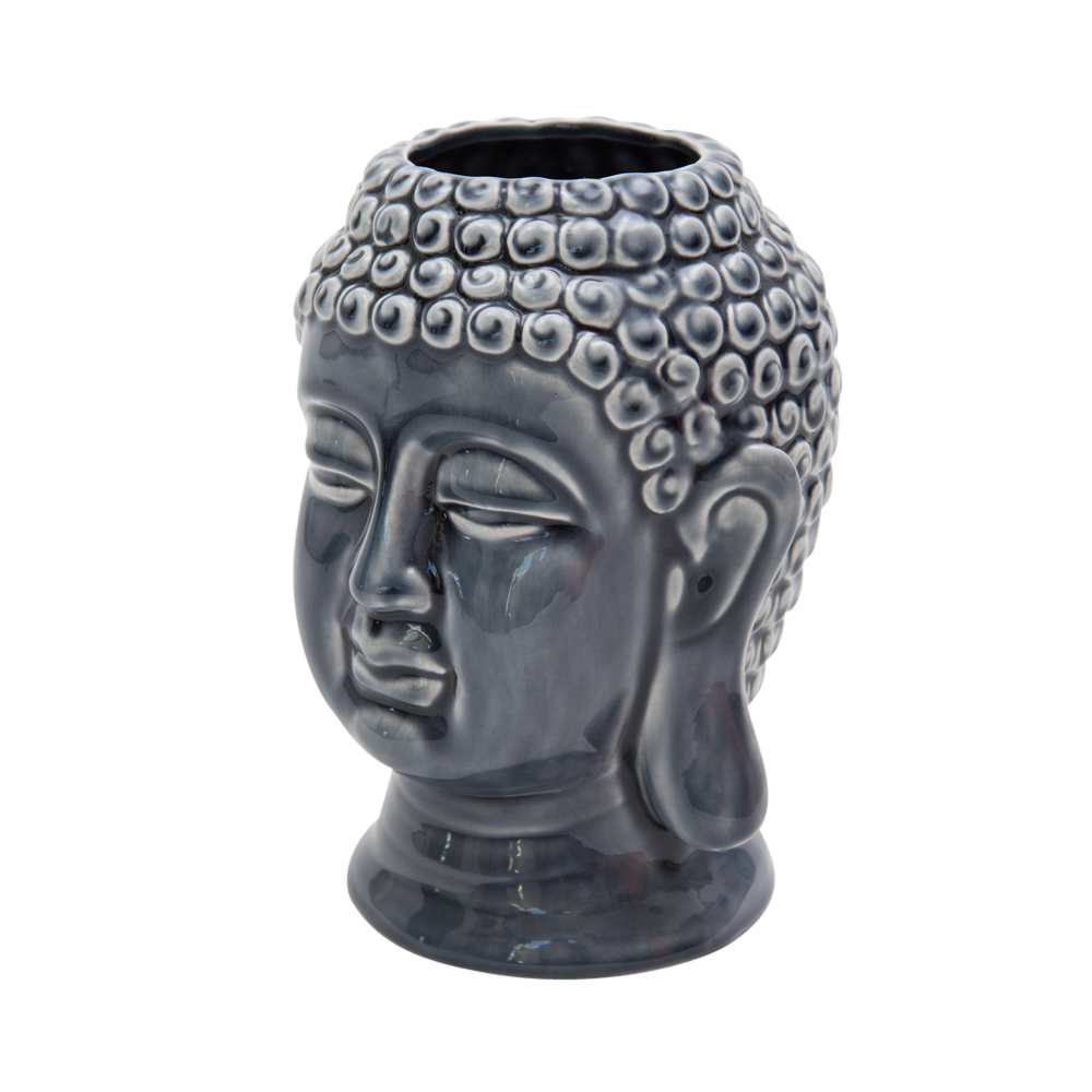 Buddah Blumentopf Keramik, blau 