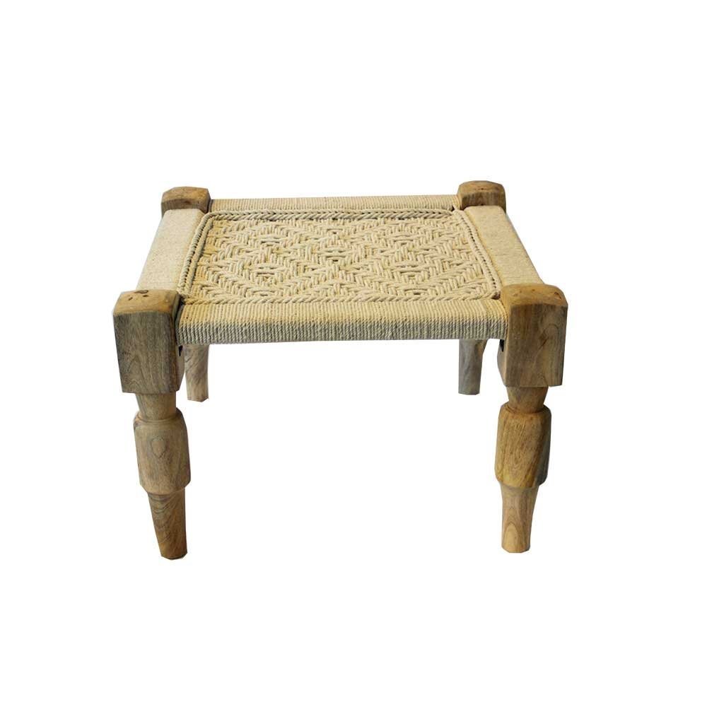 Holzhocker mit Flechtung, natur 