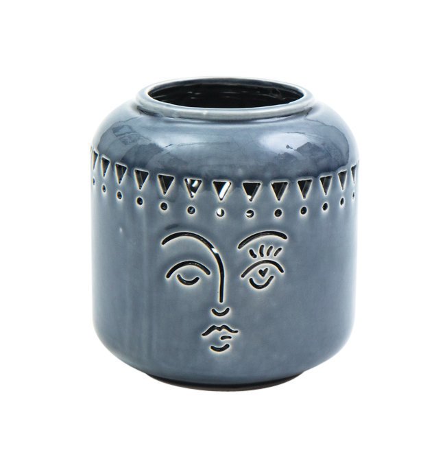 Windlicht aus Keramik, blau 