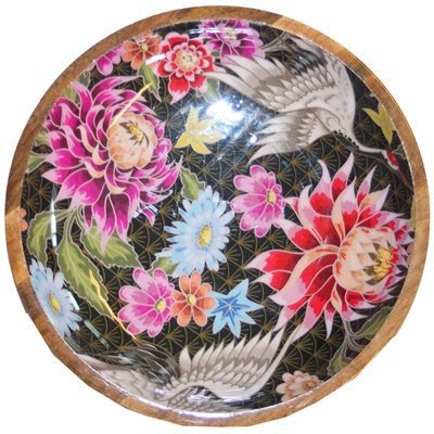 byRoom Schüssel aus Mangoholz Lotus Crane, pink Ø25 cm