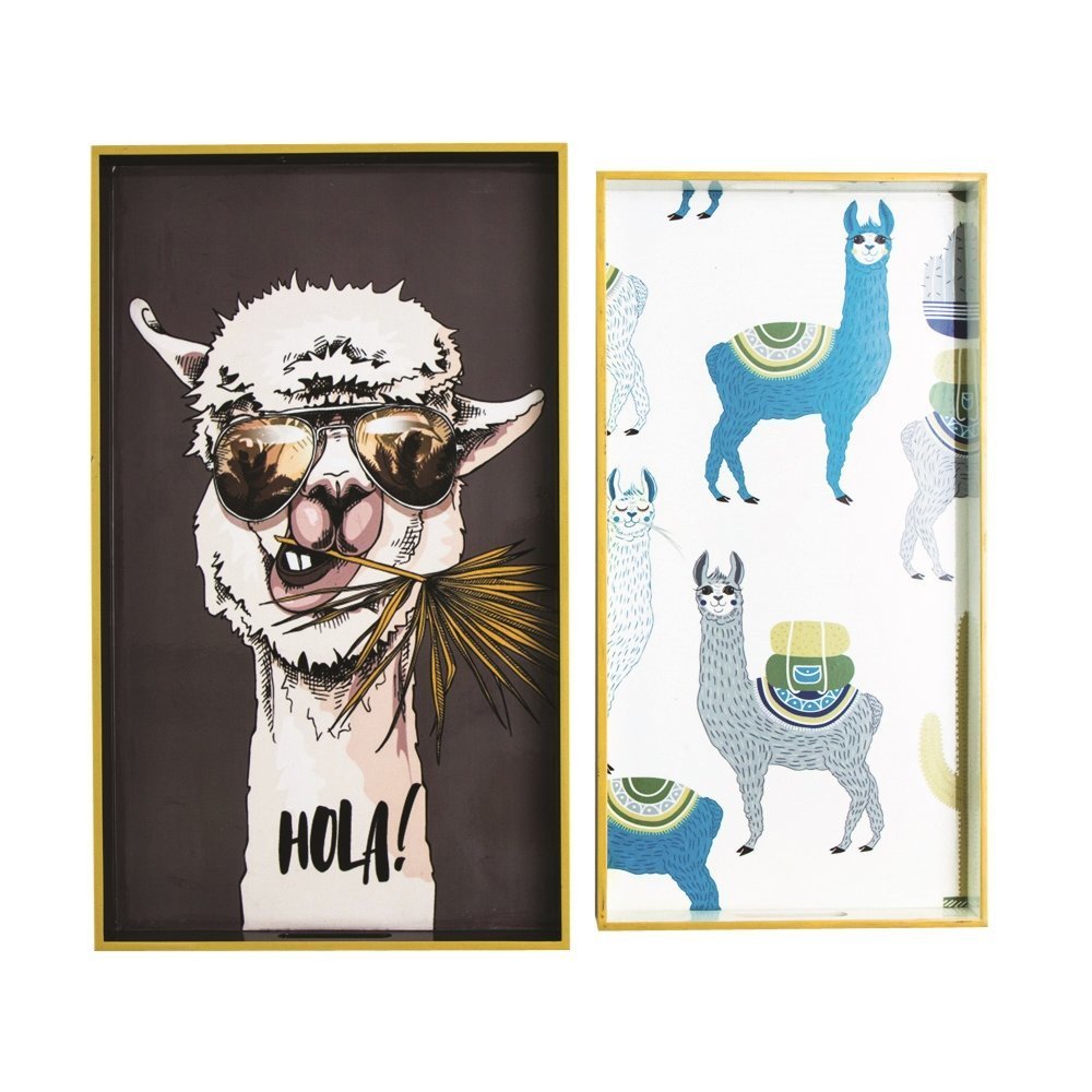 Tablett 2er Set Lama, mehrfarbig 