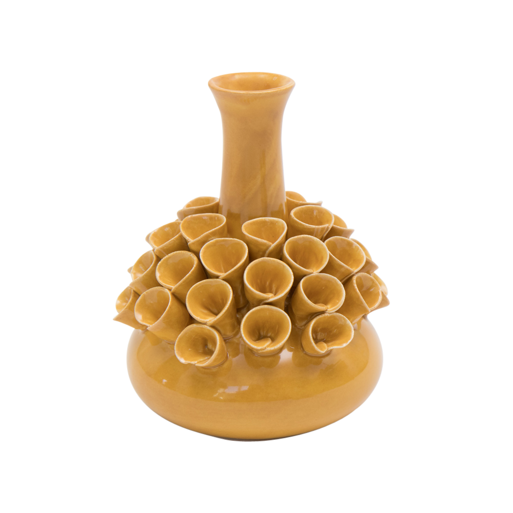 Vase aus Keramik rund, gelb 