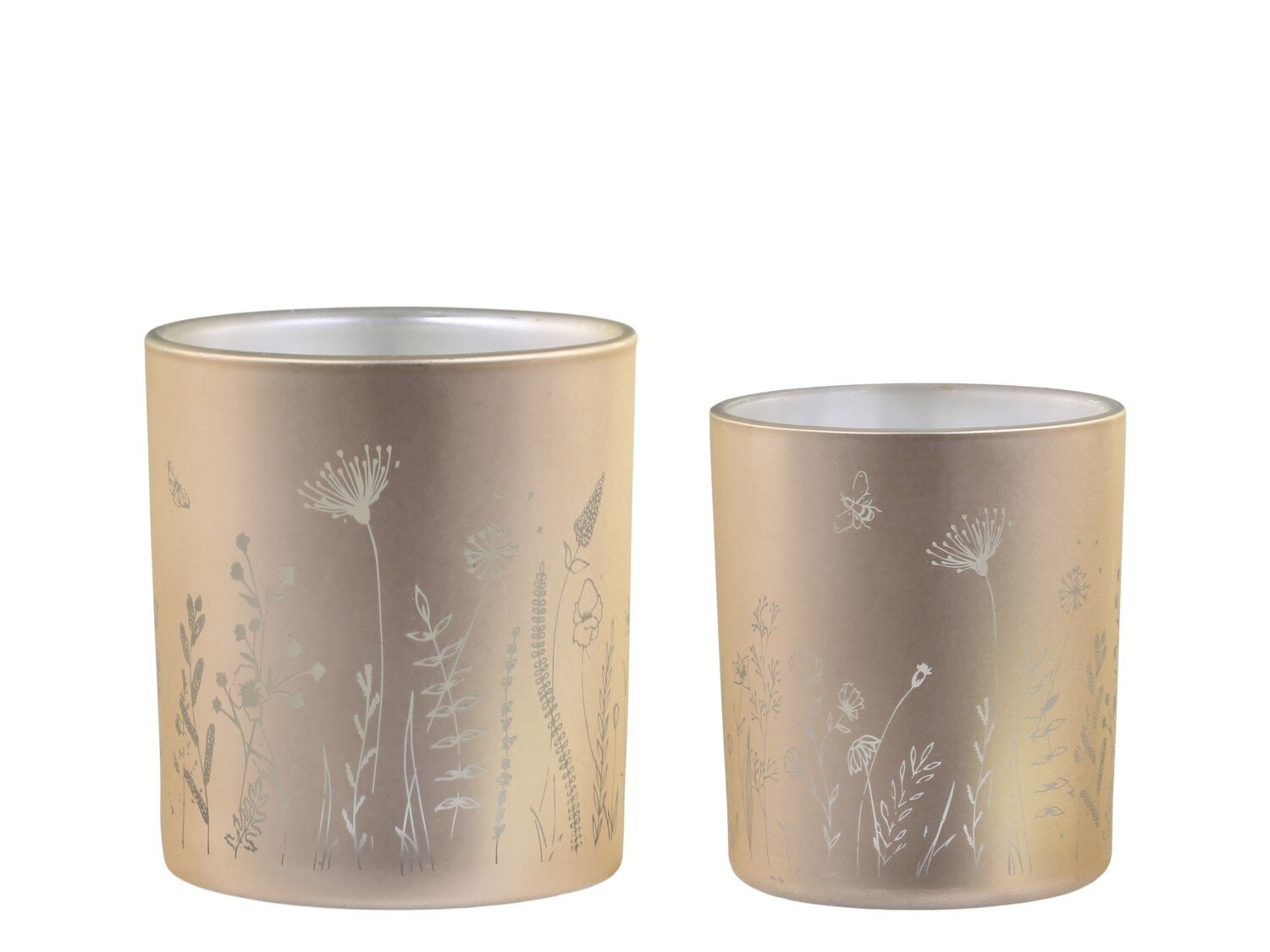 2er Set Teelichthalter mit Blumen, hell latte 