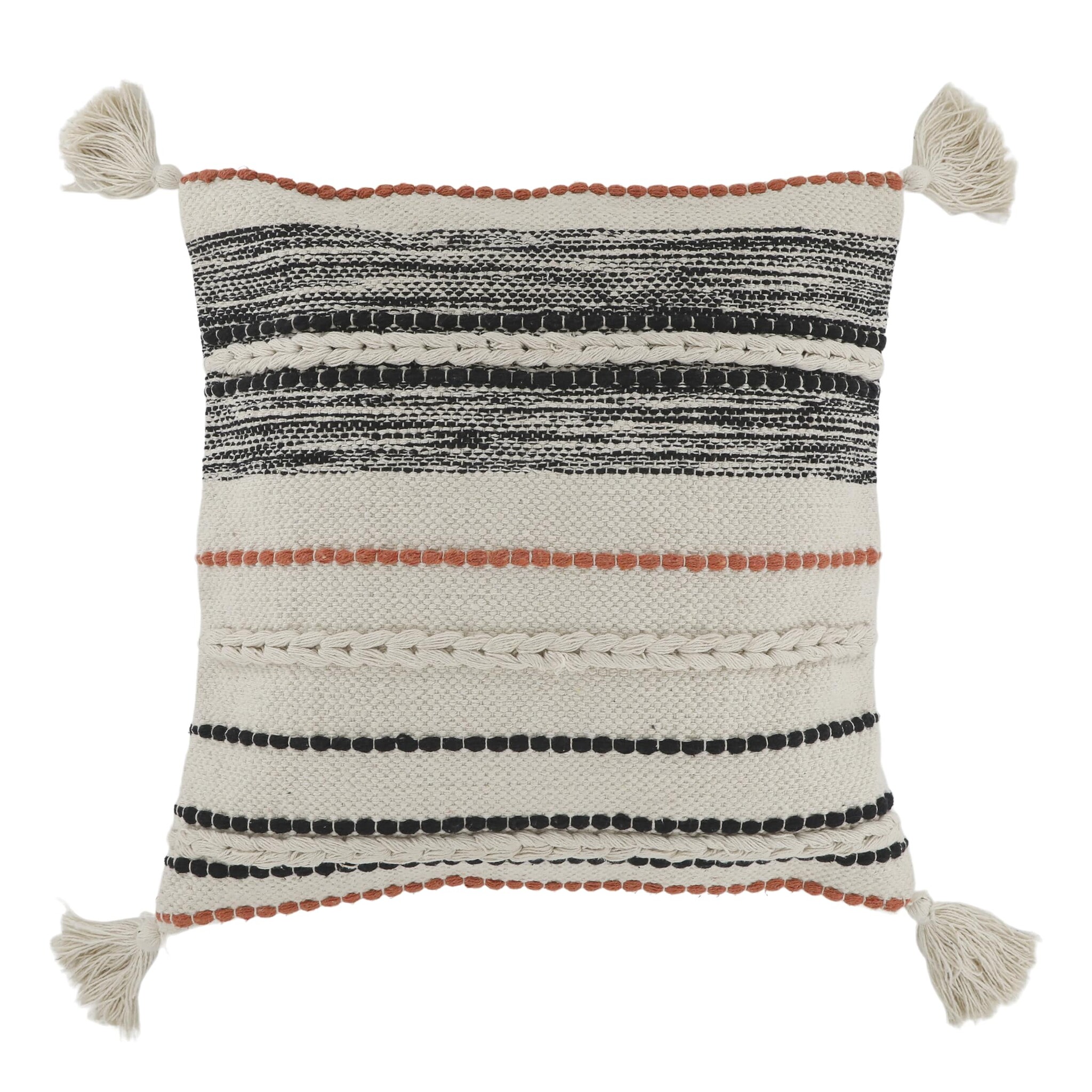 Aix Kissenbezug mit Quasten Gestreift, beige 