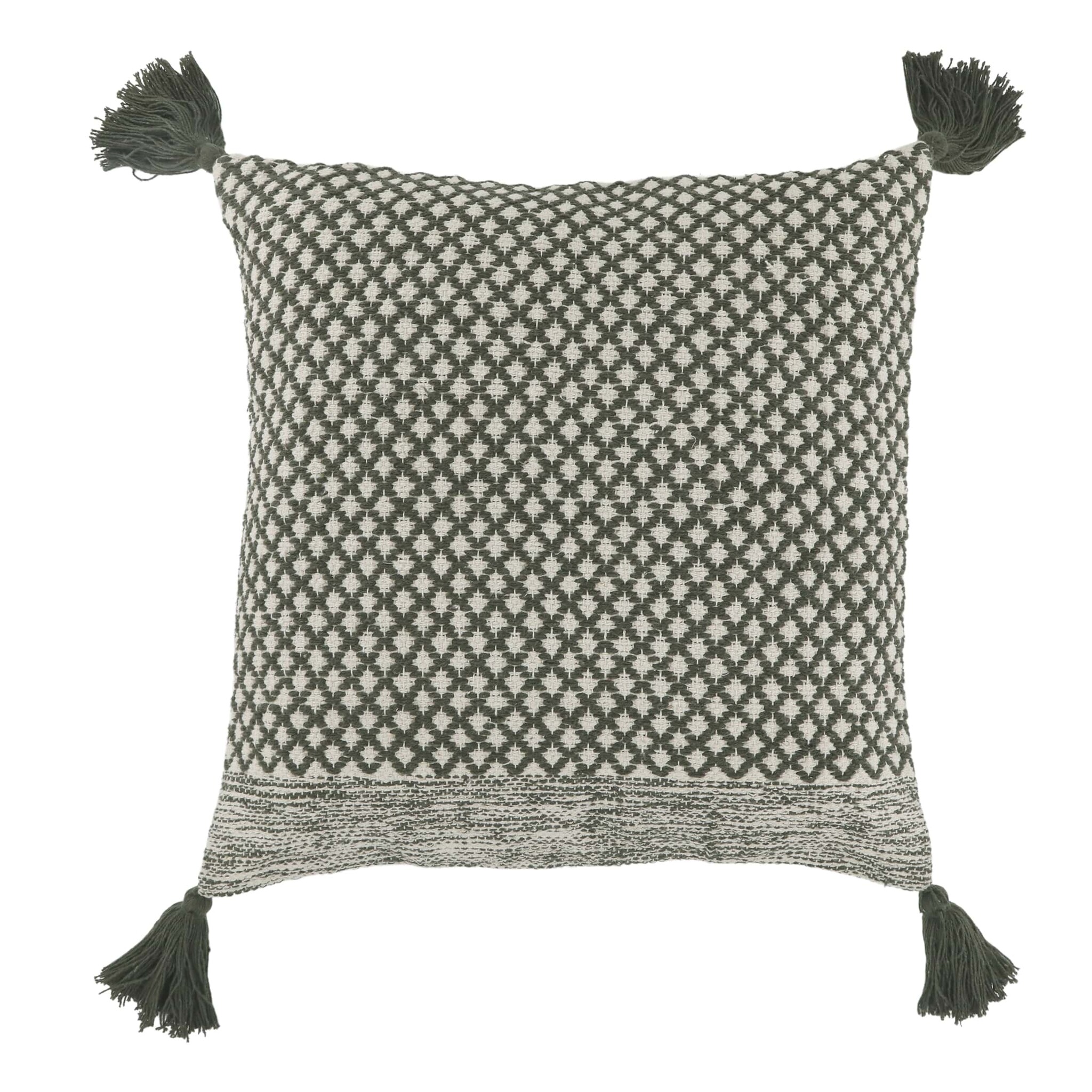 Aix Kissenbezug mit Quasten Karriert, oliv L50, B50 cm