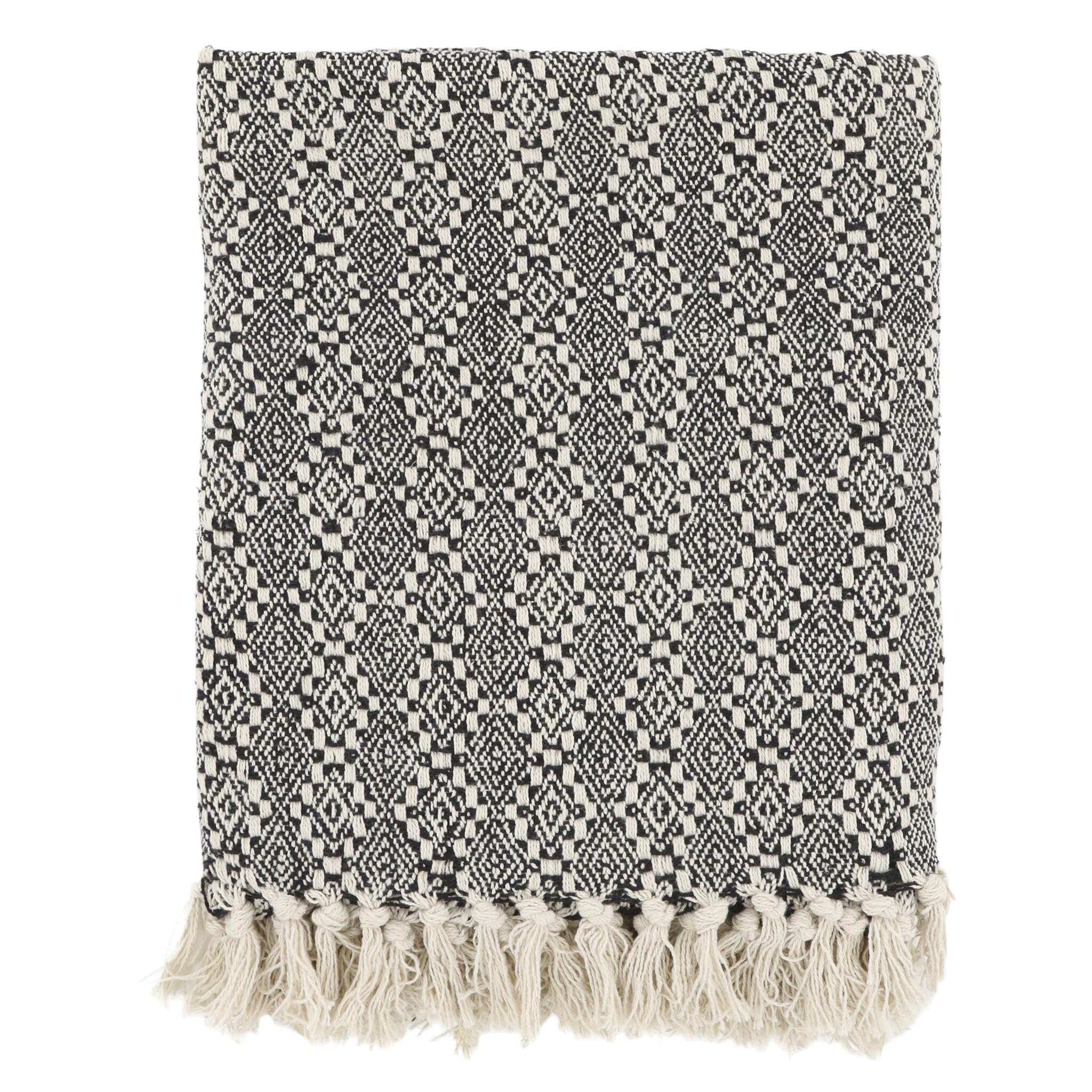 Aix Plaid aus recycelter Baumwolle mit schwarzem Muster, schwarz 