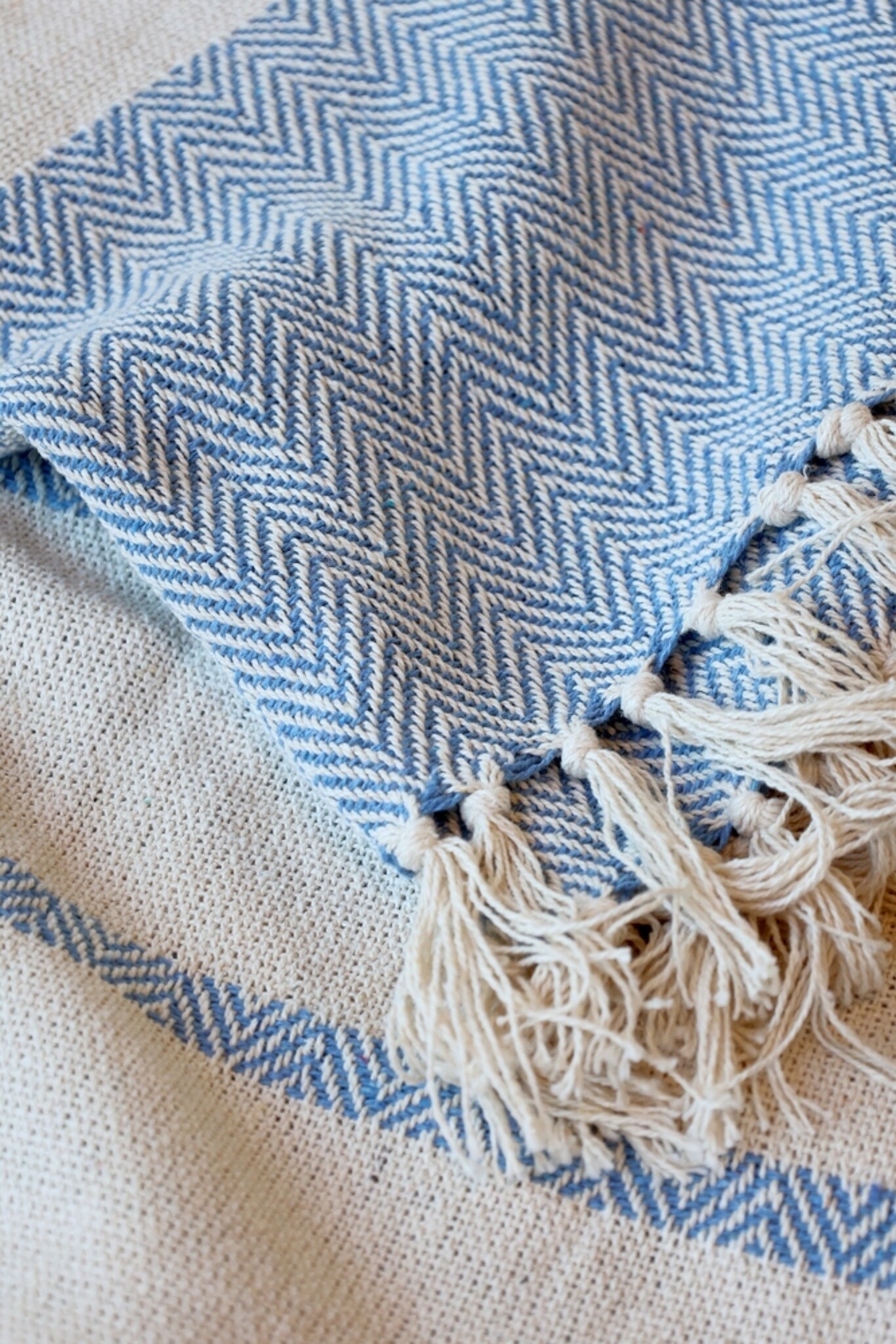 Chic Antique Aix Plaid Garnüberschuss Blau Creme – Skandinavische Gemütlichkeit, sky blue 