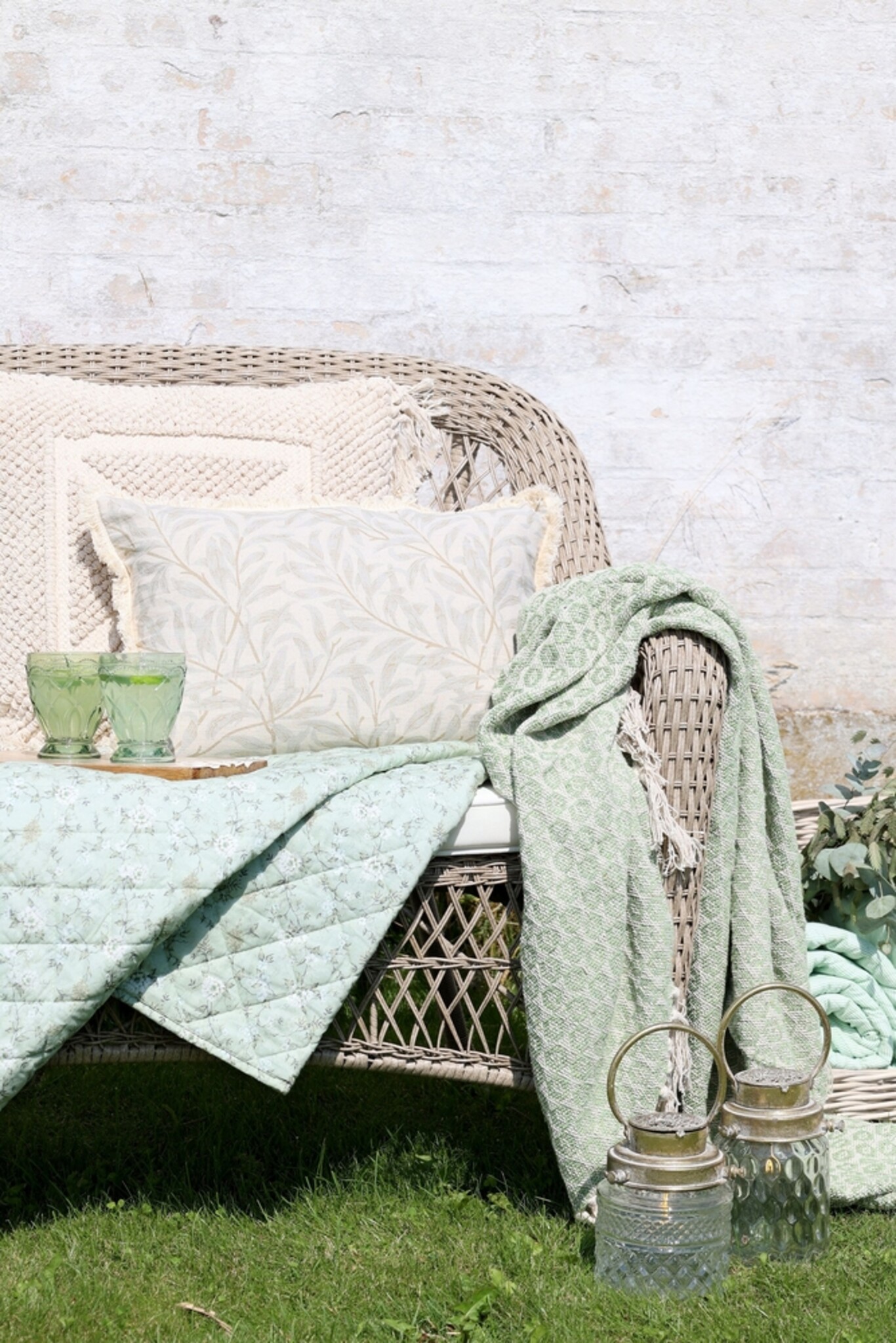 Aix Quilt mit Blumenmuster Baumwolle, verte 