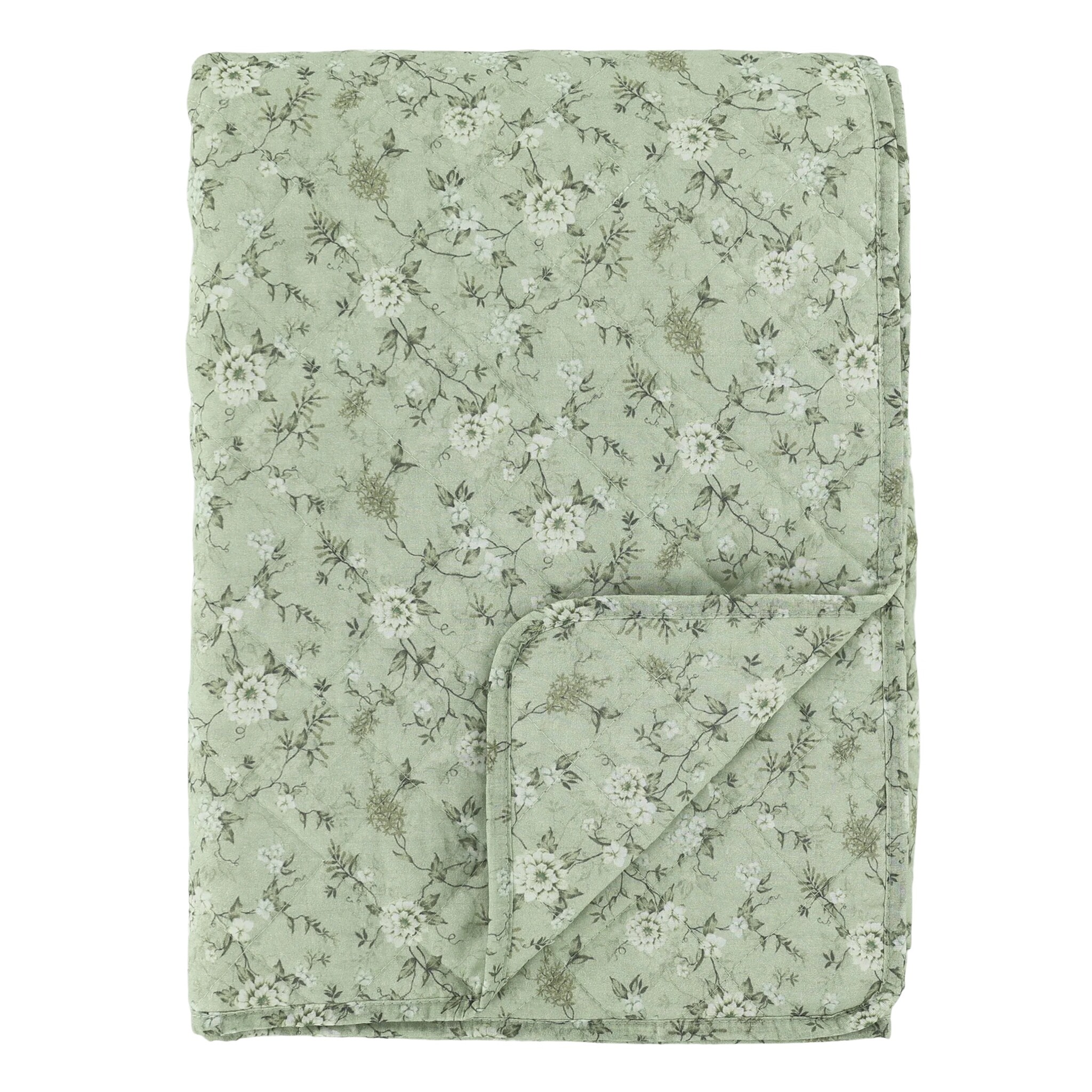 Aix Quilt mit Blumenmuster Baumwolle, verte 