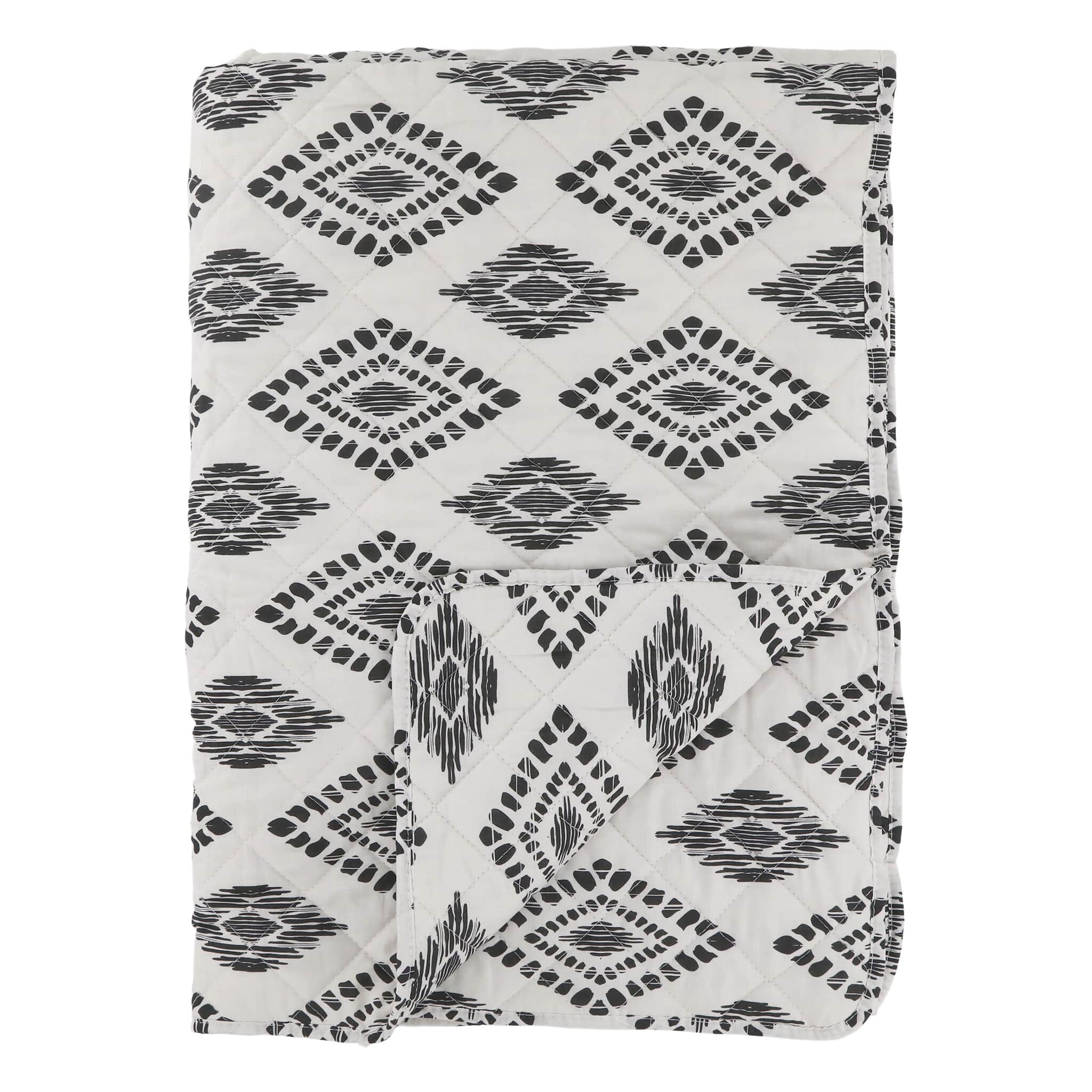 Aix Quilt mit ethnischem Muster, weiß/schwarz 