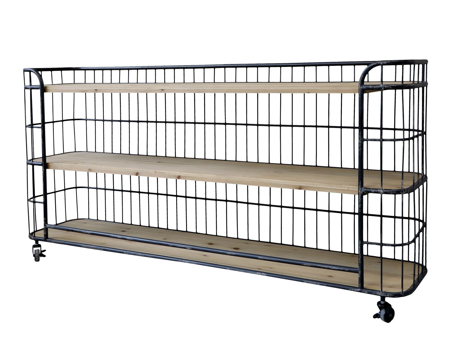 Länglicher alter Postwagen mit 3 Ablagen, antique schwarz 