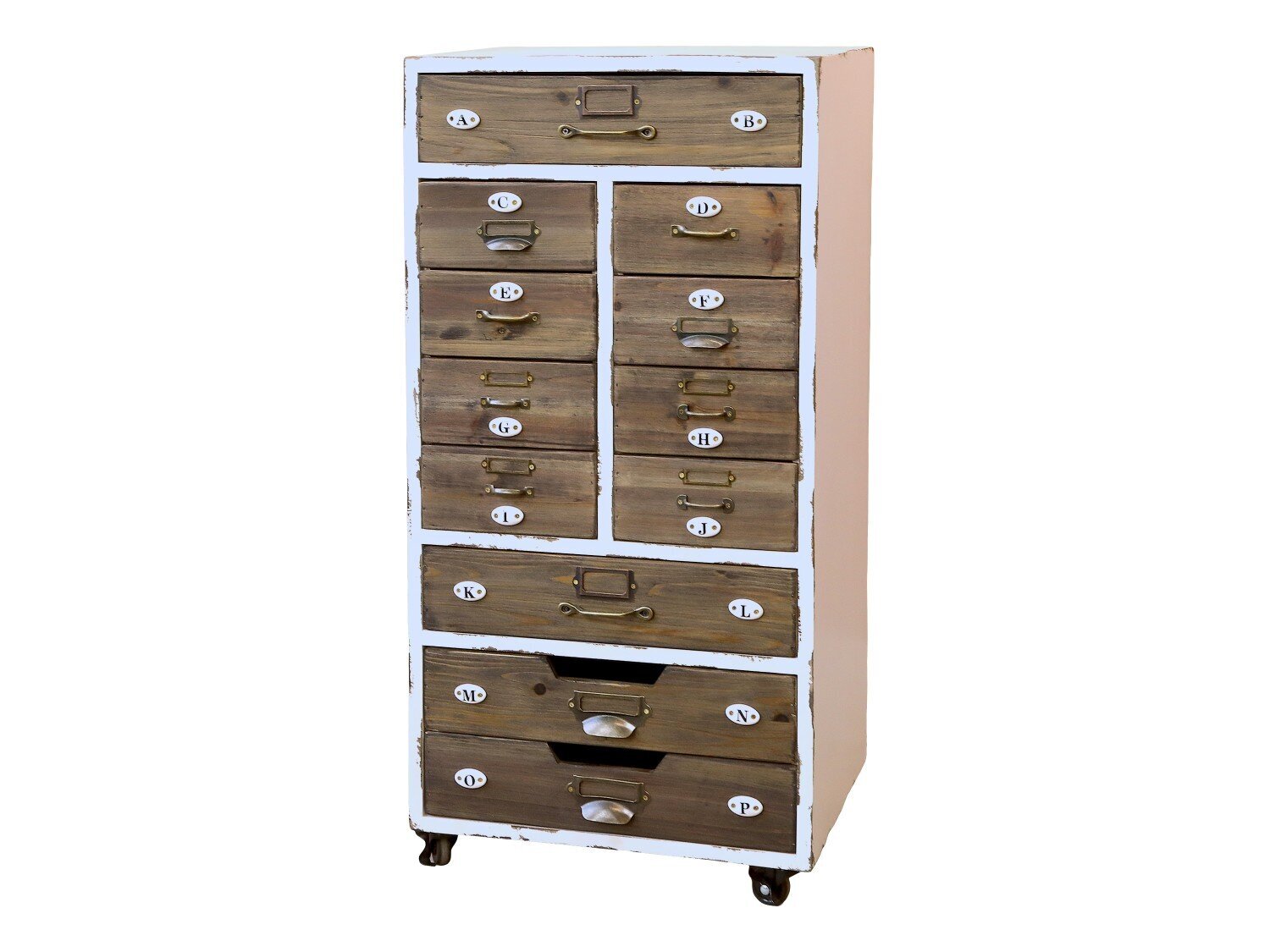 Altfranzösische Kommode mit 12 Schubladen, antique creme 