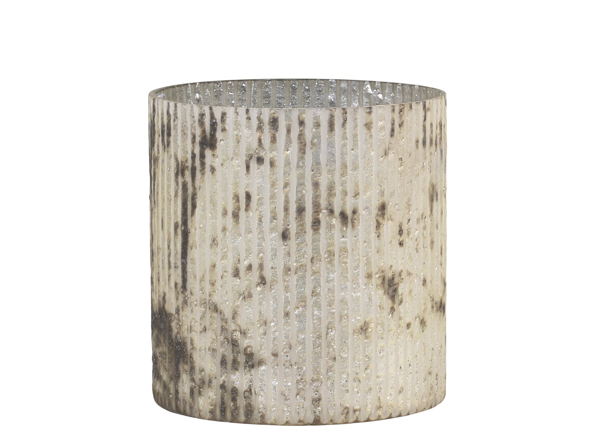 Antikes Windlicht mit Rillen aus Glas, antik champagne Ø10 x H10 cm