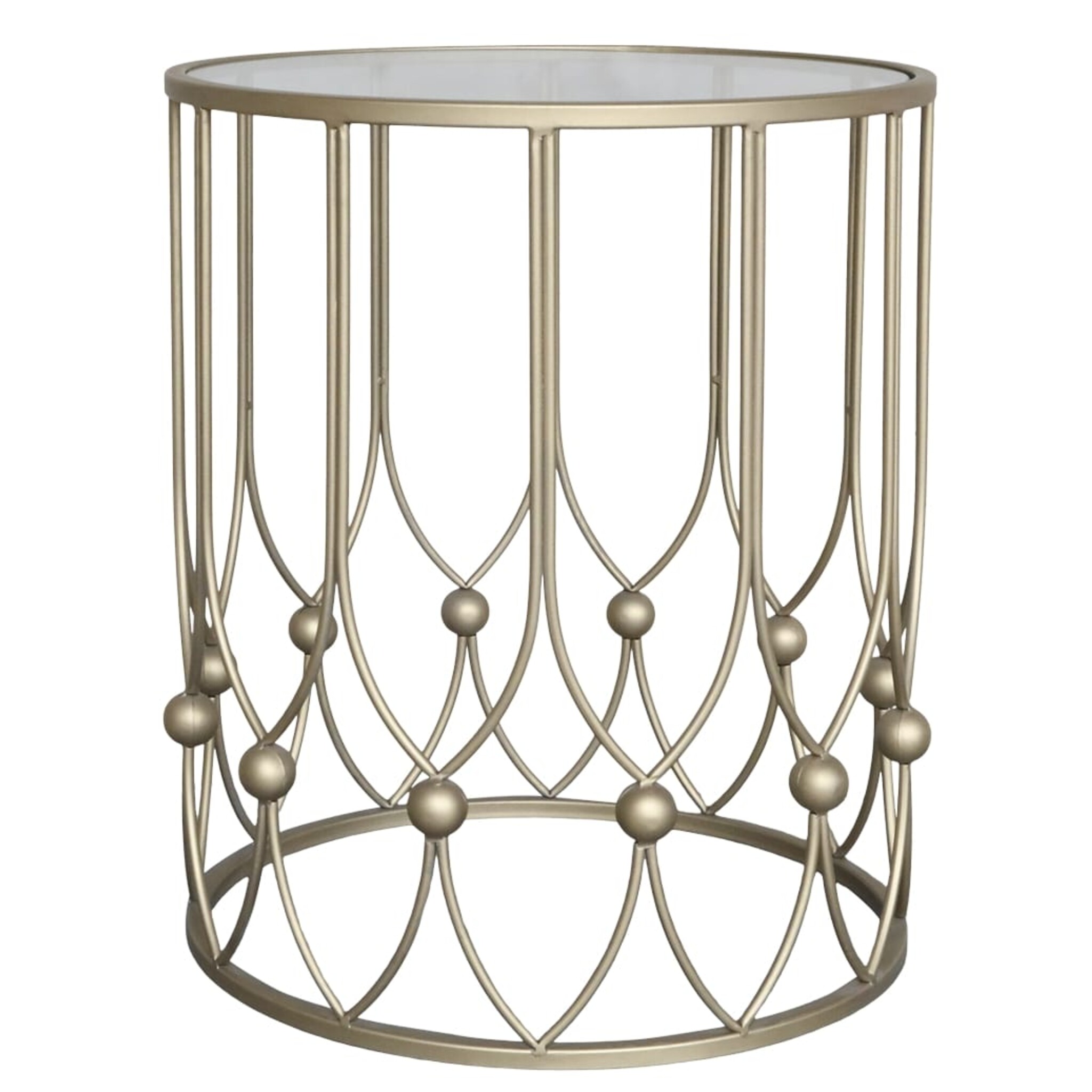 Beistelltisch mit Runder Glasplatte, antique messing Höhe 48, Ø 40 cm