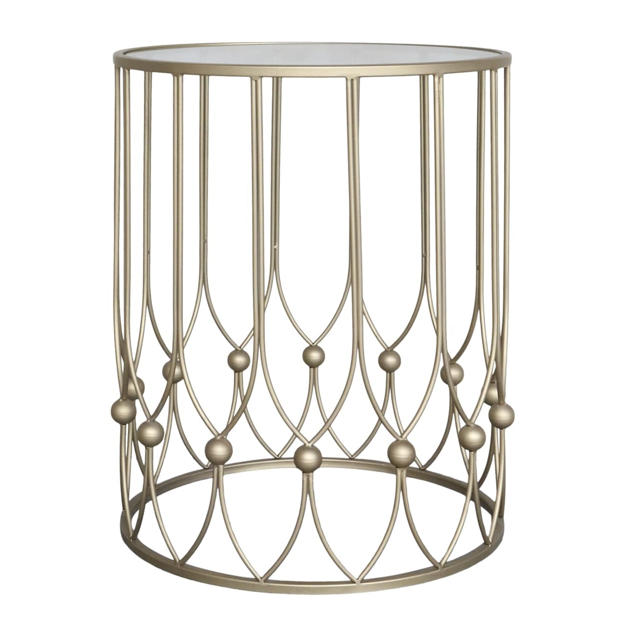 Beistelltisch mit Runder Glasplatte, antique messing Höhe 55, Ø 45 cm