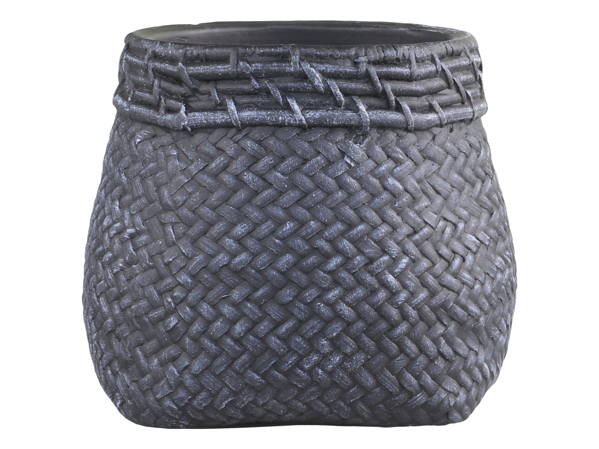 Blumentopf Corte mit Flechtmuster am Rand, antique kohle H 15,5 cm, Ø 17 cm
