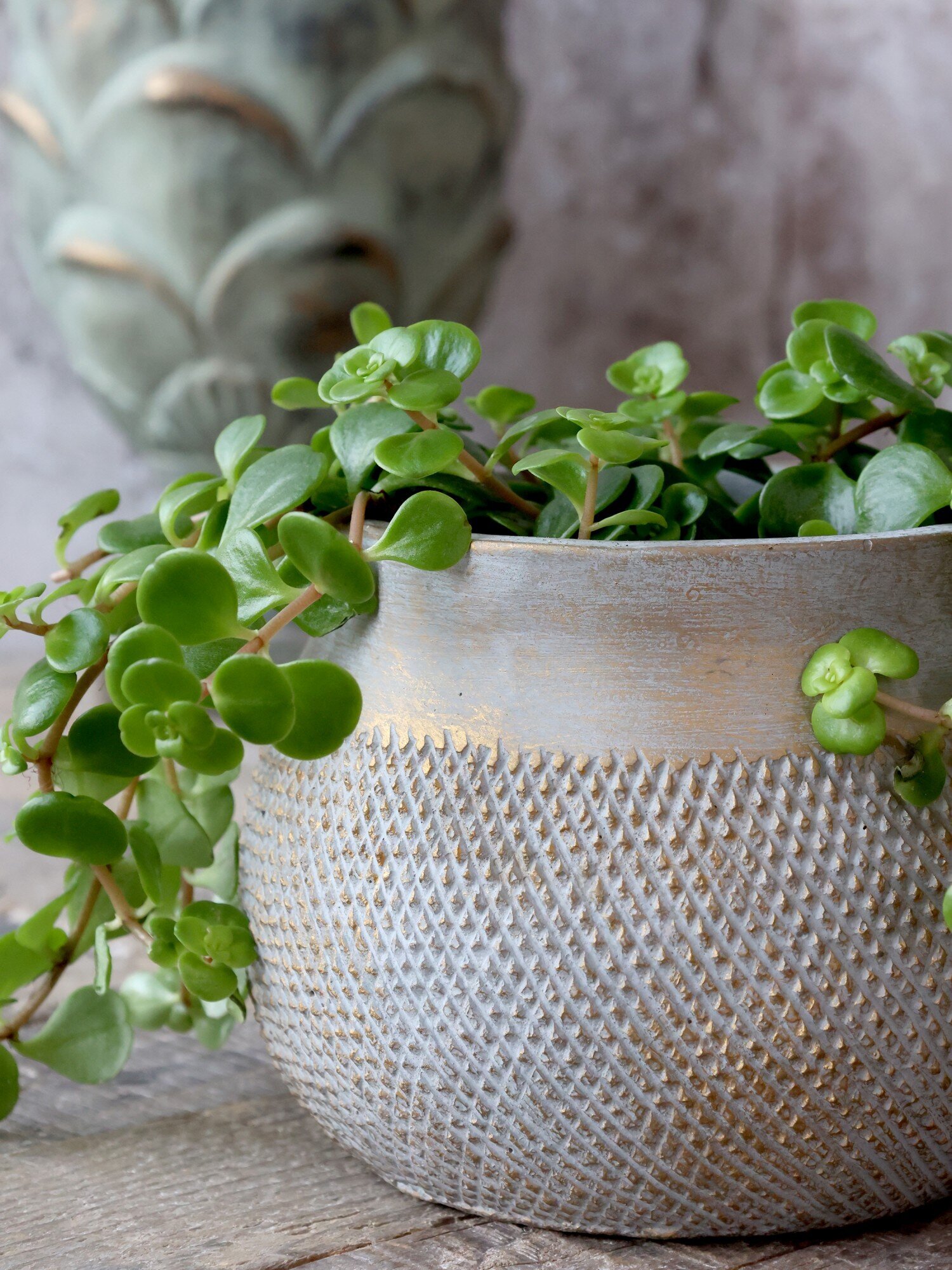 Blumentopf mit Gold, grau H12/Ø16 cm