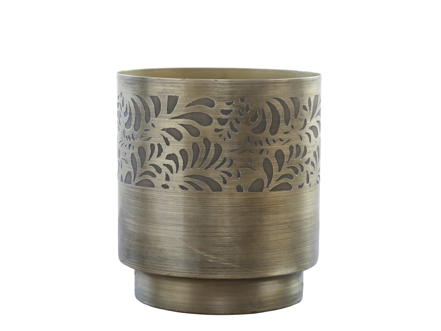 Blumentopf mit Muster aus Eisen, antique messing 