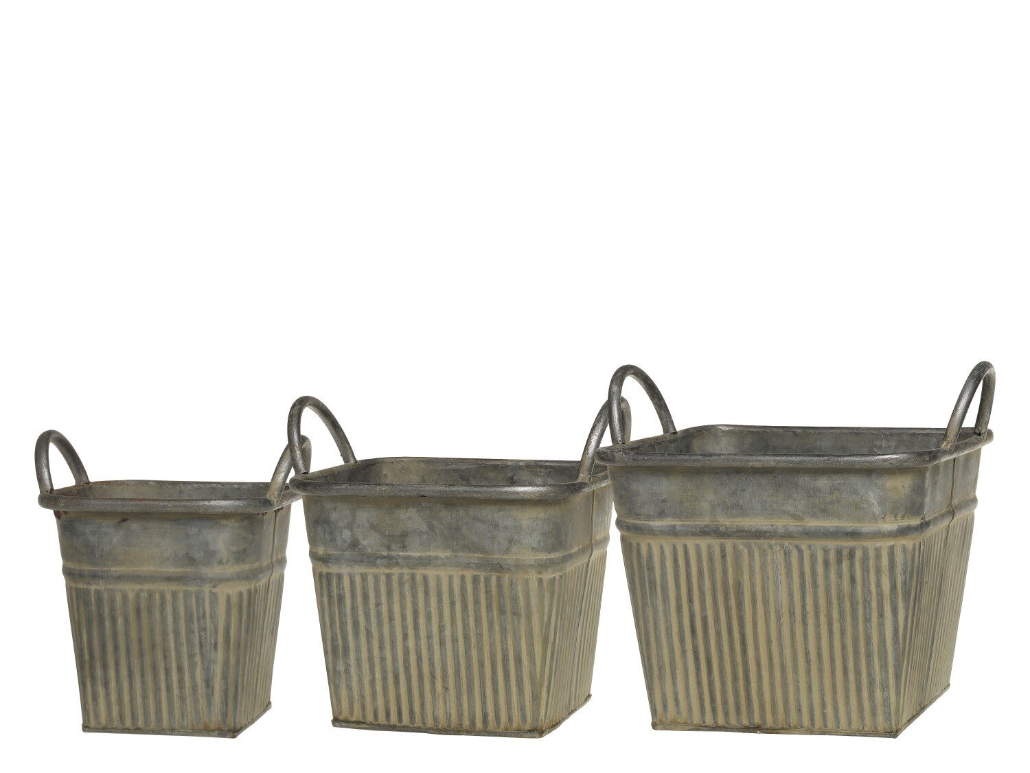 Blumentopf mit Rillen und Griffen, antique zink 