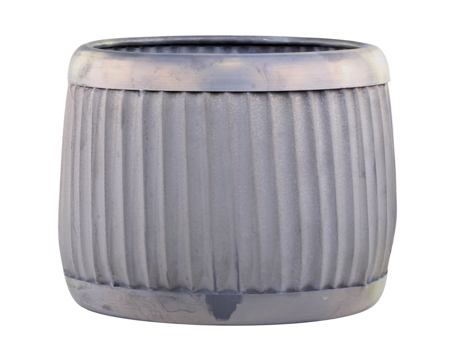 Blumentopf Pflanztopf mit Rillen, antique zink H22 x Ø30 cm