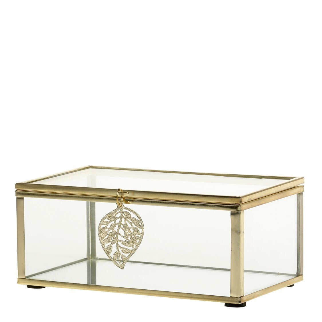 Box aus Glas mit Blattdekor, messing