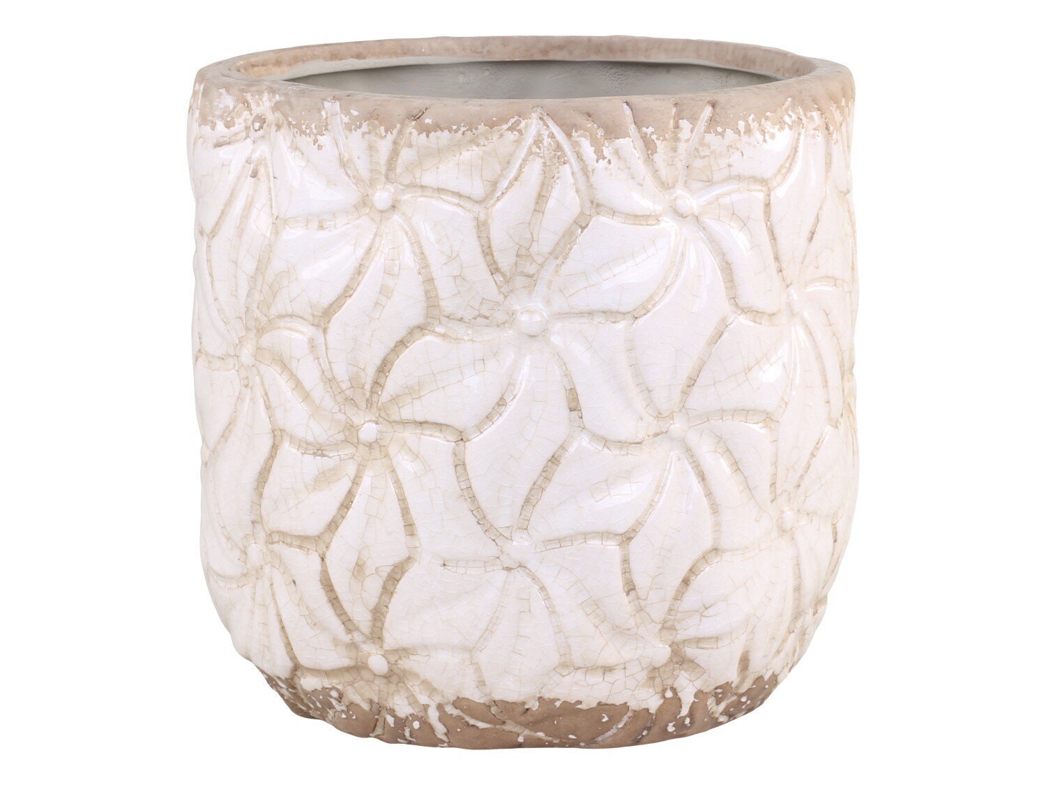 Colmar Blumentopf mit Blumenmotiv, antik creme Ø13,5 x H13,5 cm