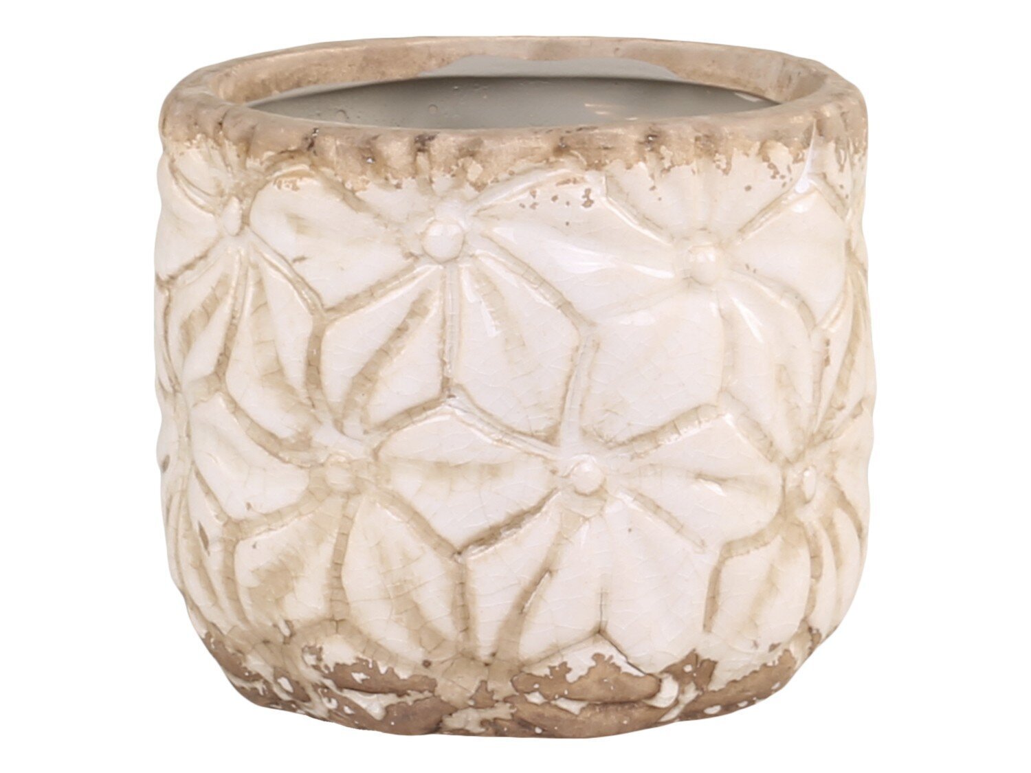 Colmar Blumentopf mit Blumenmotiv, antik creme Ø8 x H7 cm