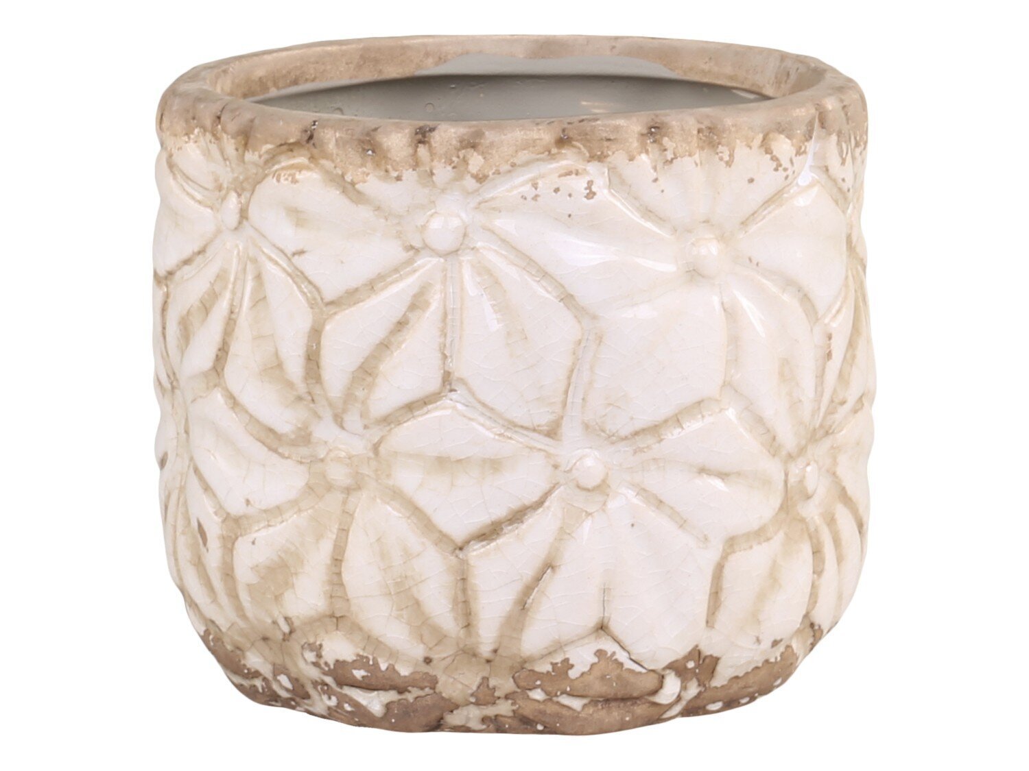 Colmar Blumentopf mit Blumenmotiv, antik creme Ø10,5 x H9,5 cm
