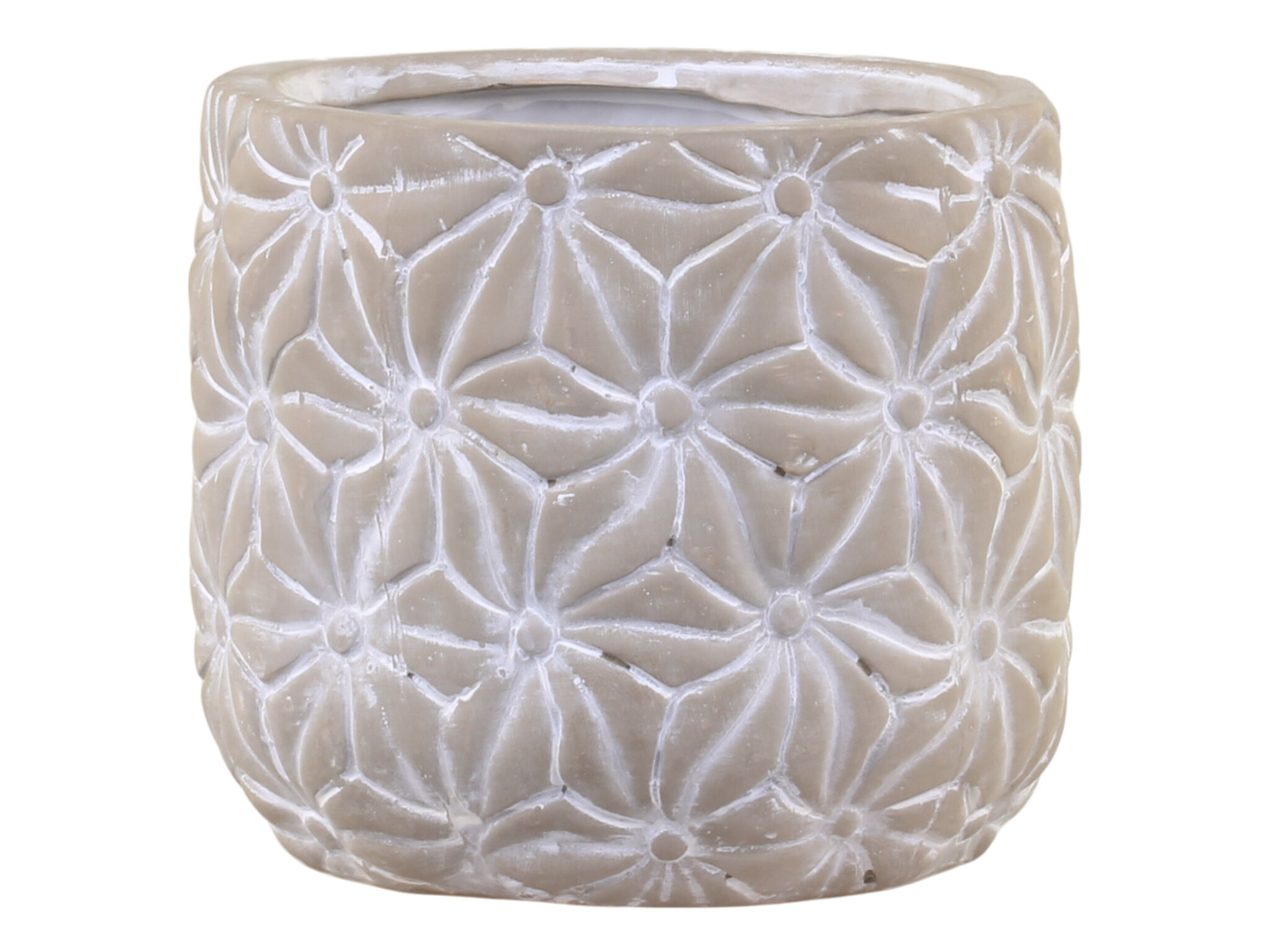 Colmar Blumentopf mit Blumenmotiv, franz. grau Ø10,5 x H9,5 cm