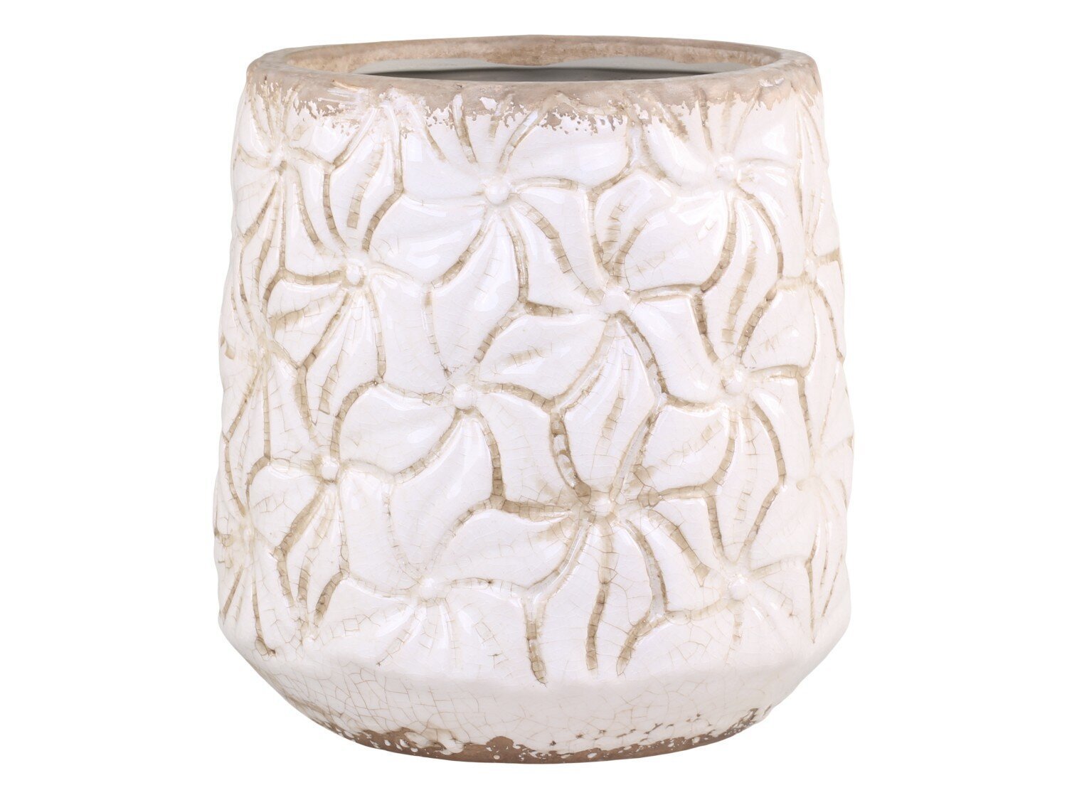 Colmar Blumentopf mit Blumenmuster, antik creme Ø14,5 x H15,5 cm