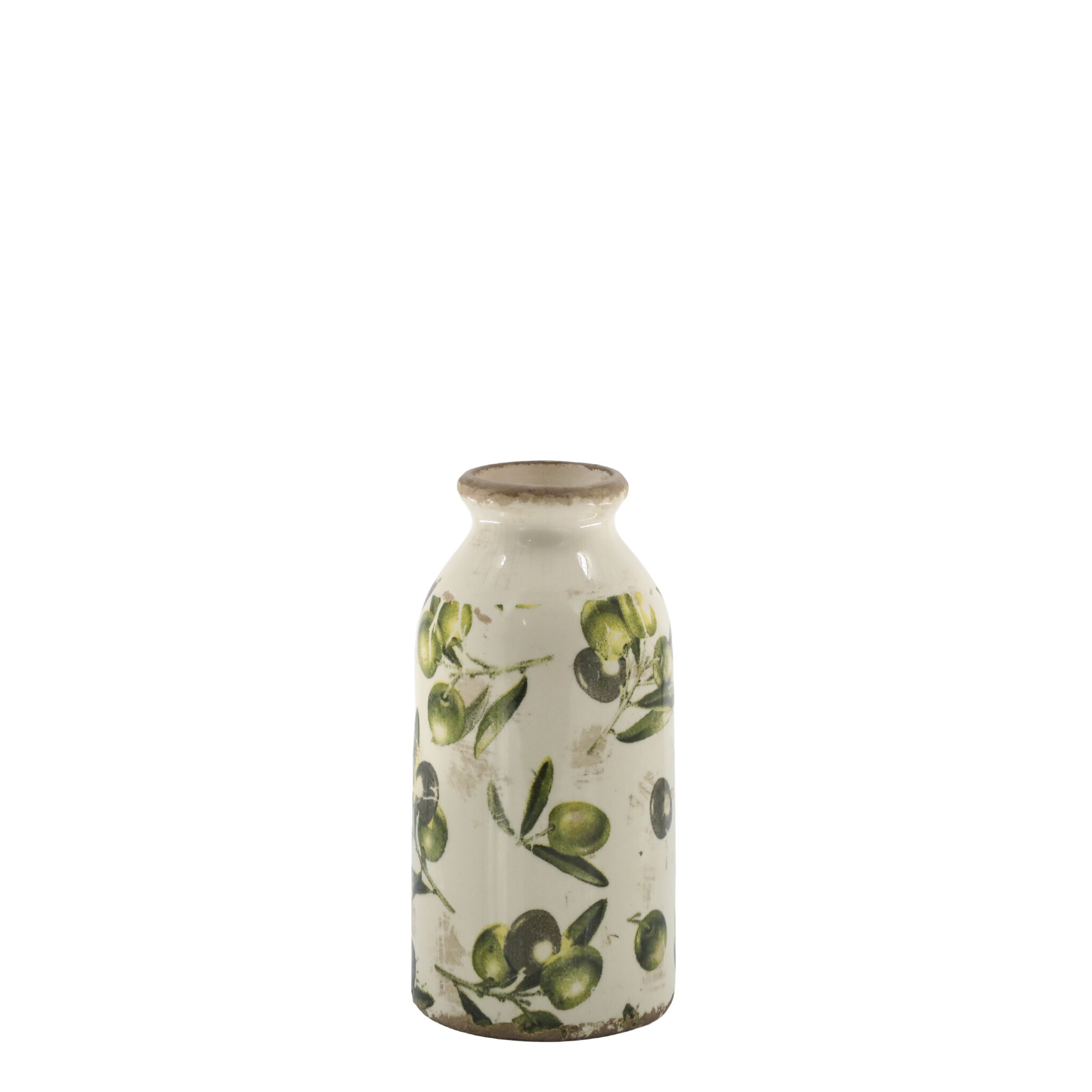 Deko Flasche Olive mit Olivenmuster, grün Höhe 15,5, Ø 7,5 cm