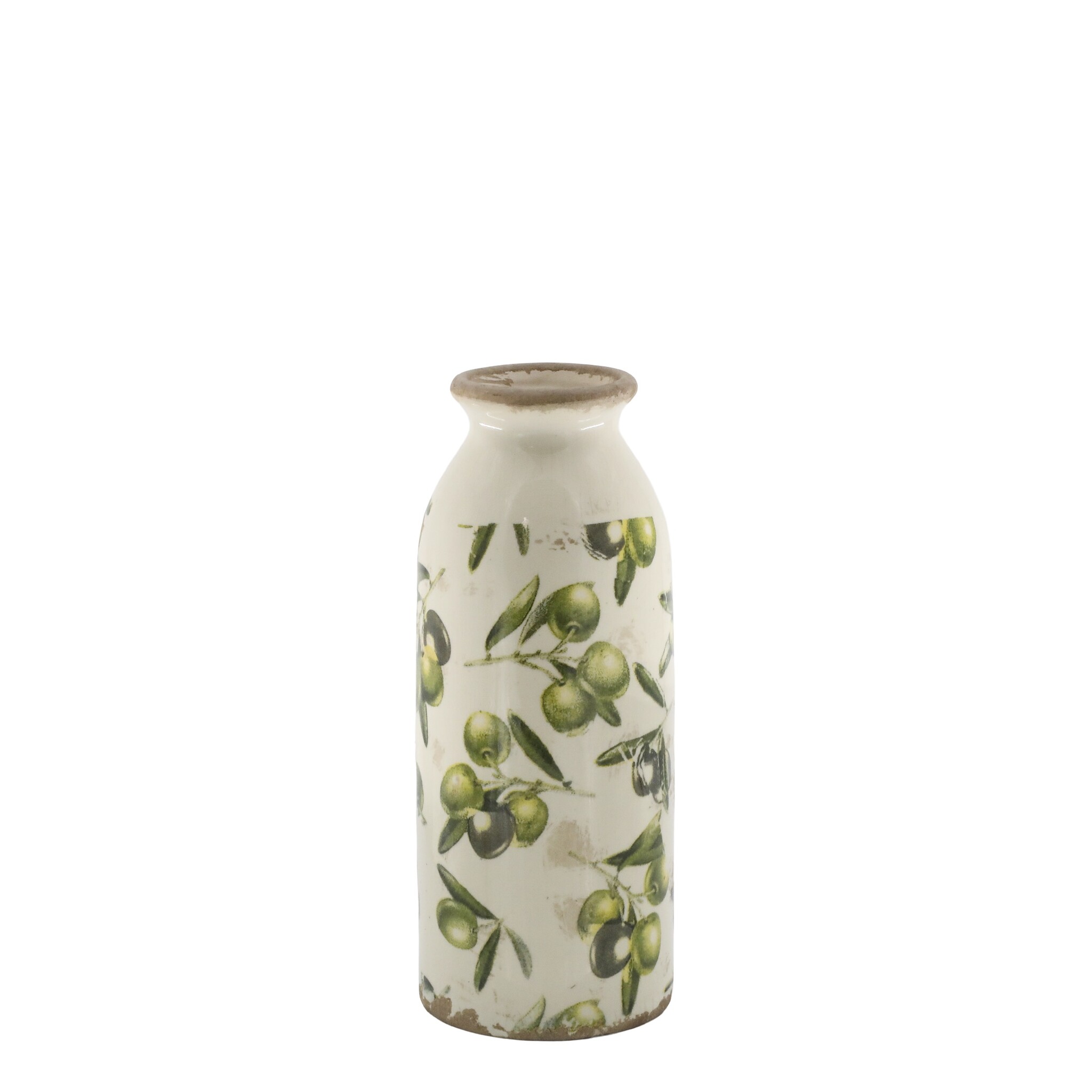 Deko Flasche Olive mit Olivenmuster, grün Höhe 20, Ø 8 cm