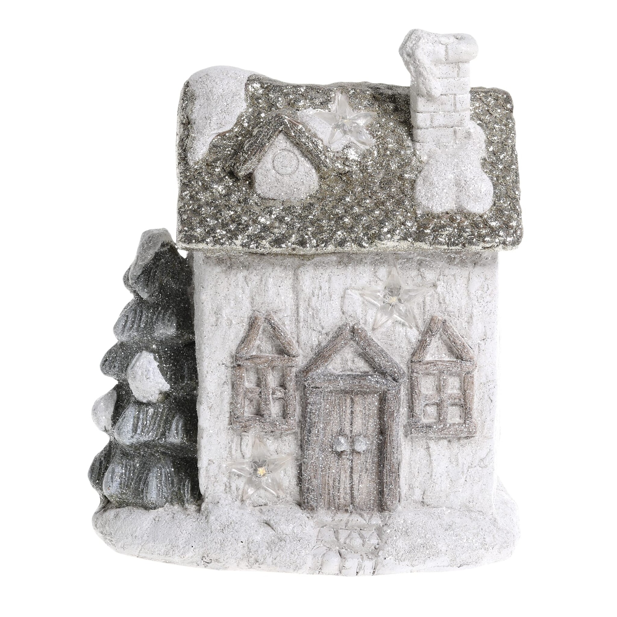 Deko Haus mit LED Stern, champagner Höhe 29,5, Länge: 25, Breite: 16 cm