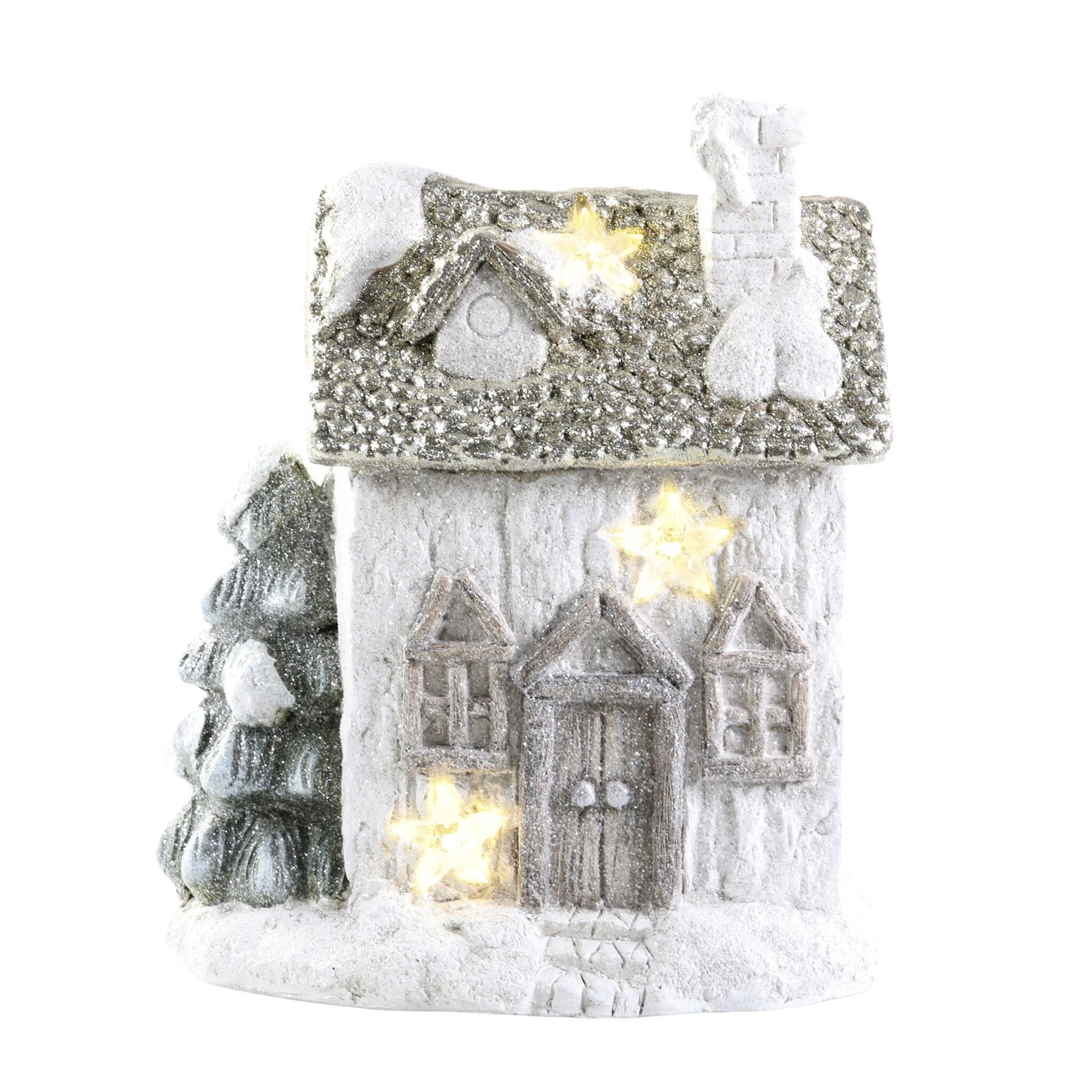 Deko Haus mit LED Stern, champagner Höhe 29,5, Länge: 25, Breite: 16 cm