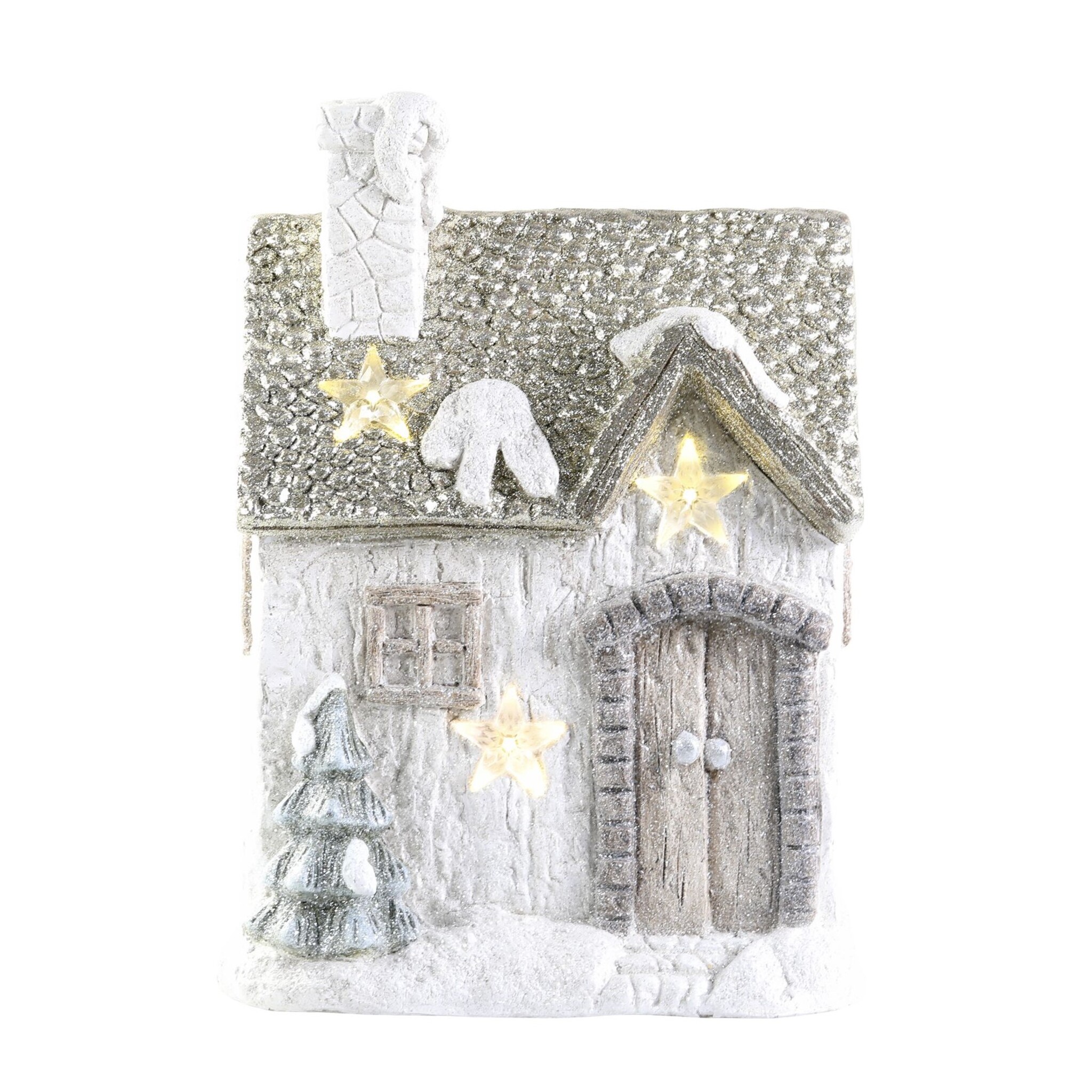 Deko Haus mit LED Stern, champagner Höhe 39, Länge: 30, Breite: 22 cm