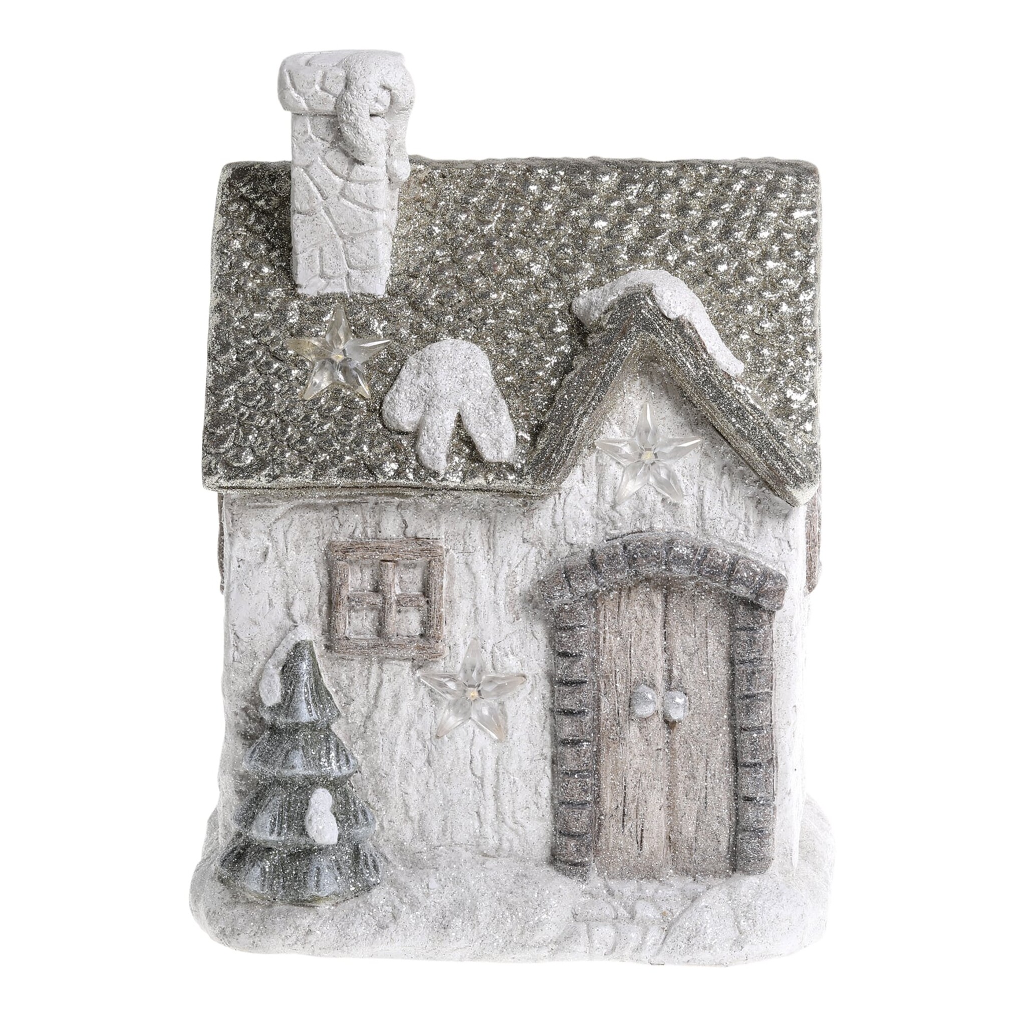 Deko Haus mit LED Stern, champagner Höhe 39, Länge: 30, Breite: 22 cm